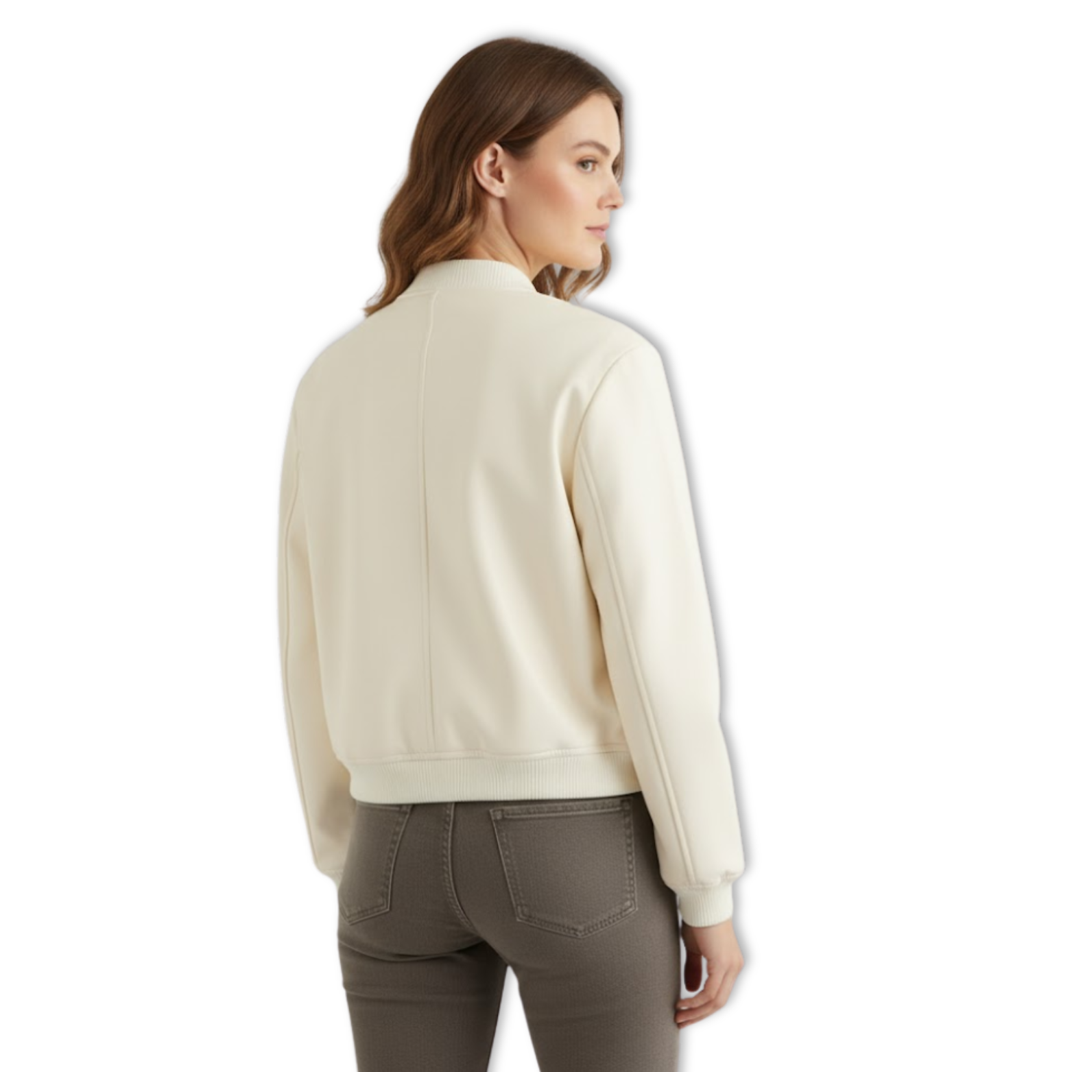 Short women's bomber jacket with snap buttons and large patch pockets