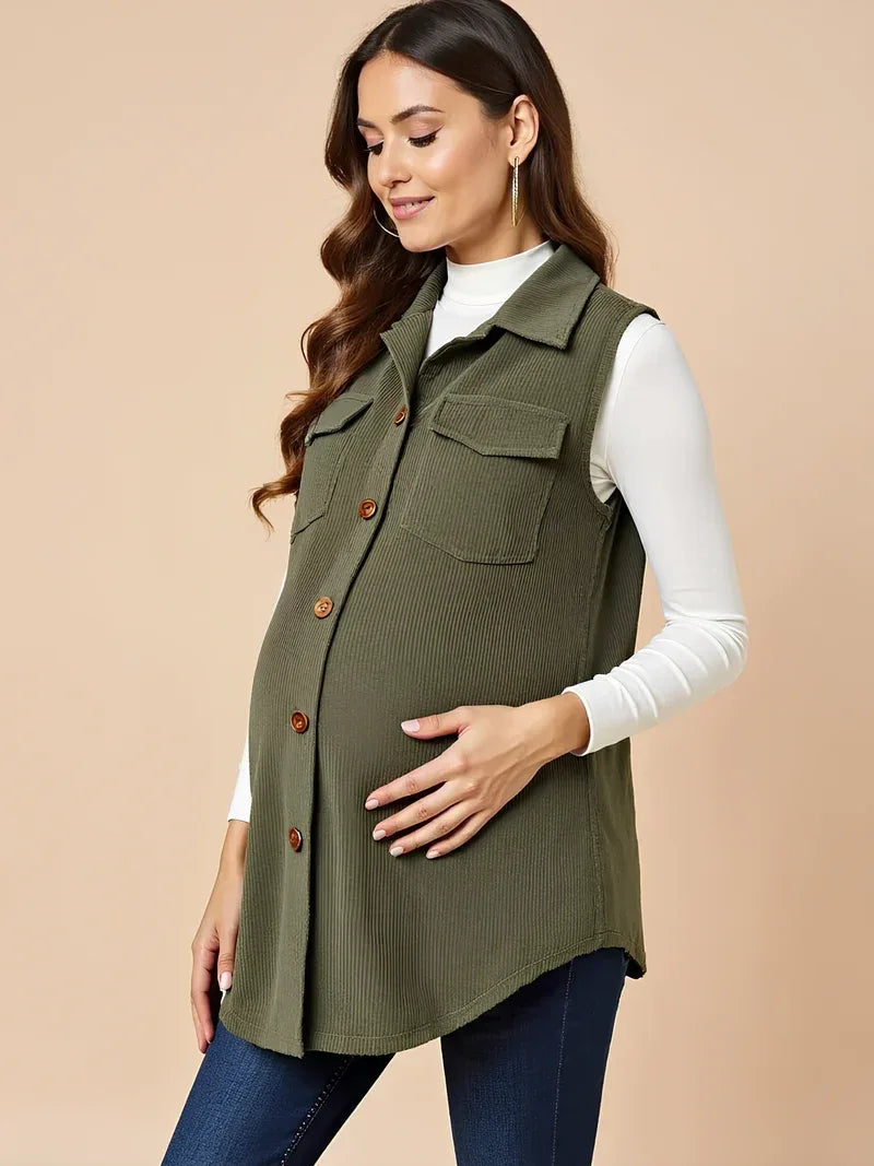 Corduroy Maternity Vest with Buttons
