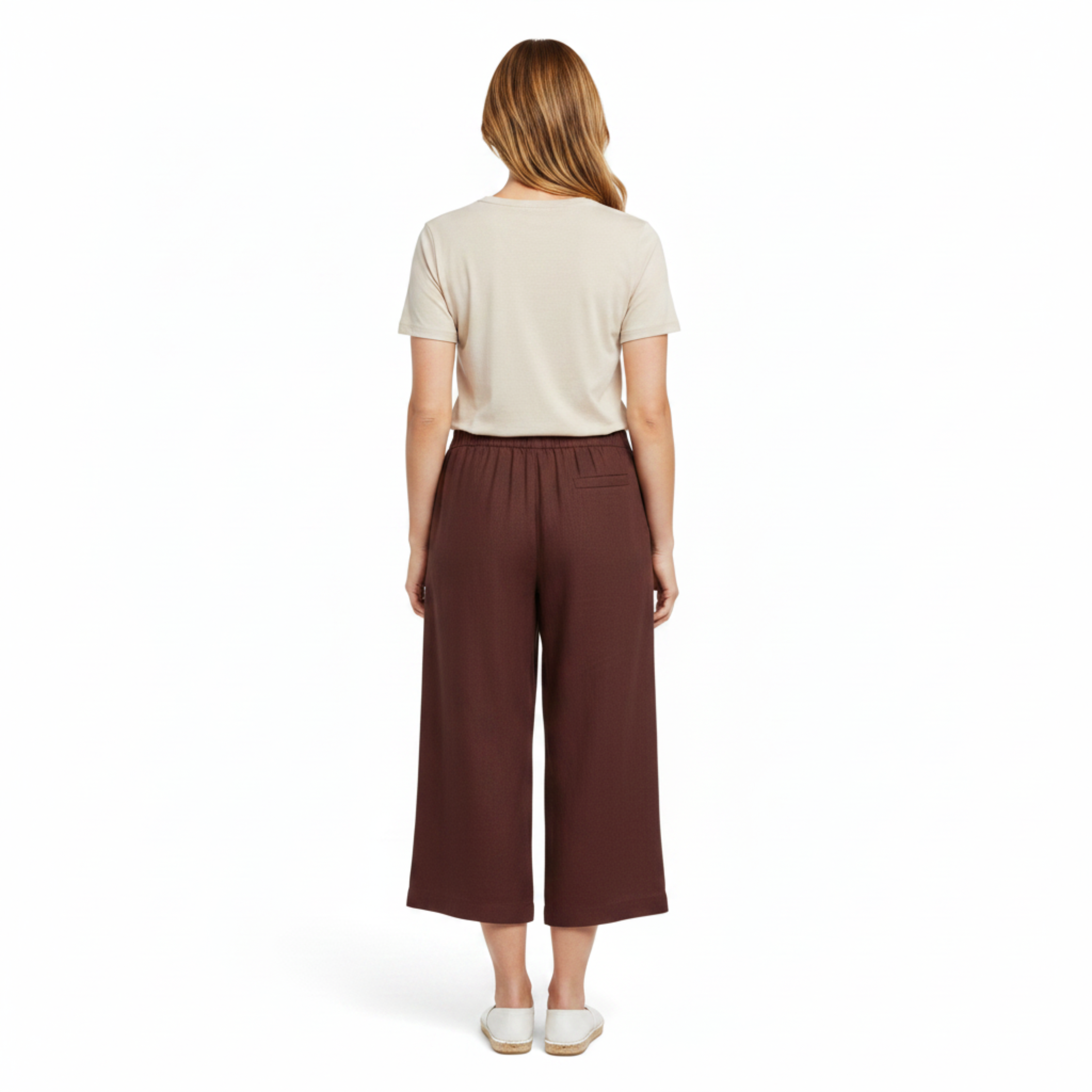 Women's Wide-Leg Linen Pants with Elastic Waist and Short Cut