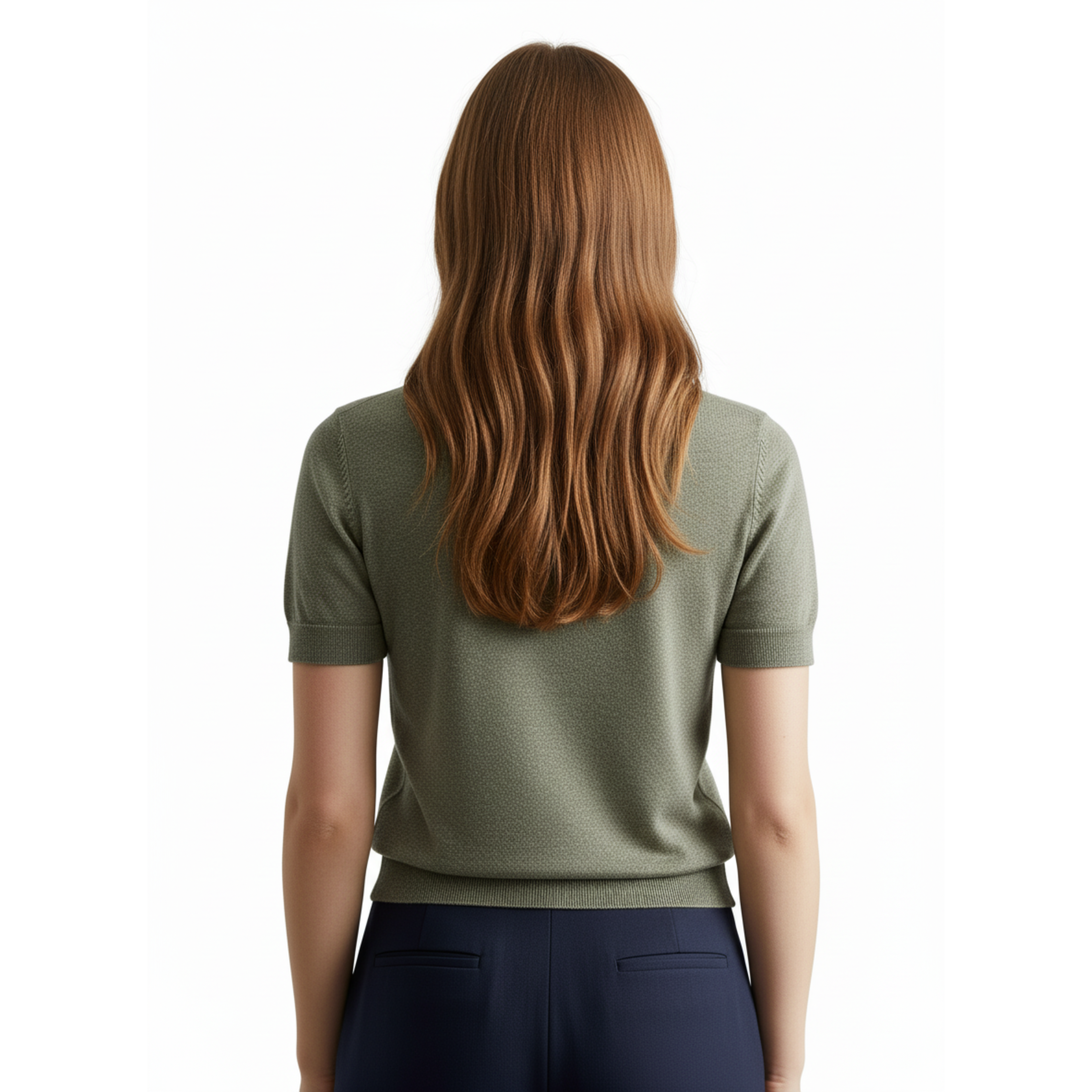 Fine Knit T-Shirt for Women with Round Neck and Fitted Short Sleeves