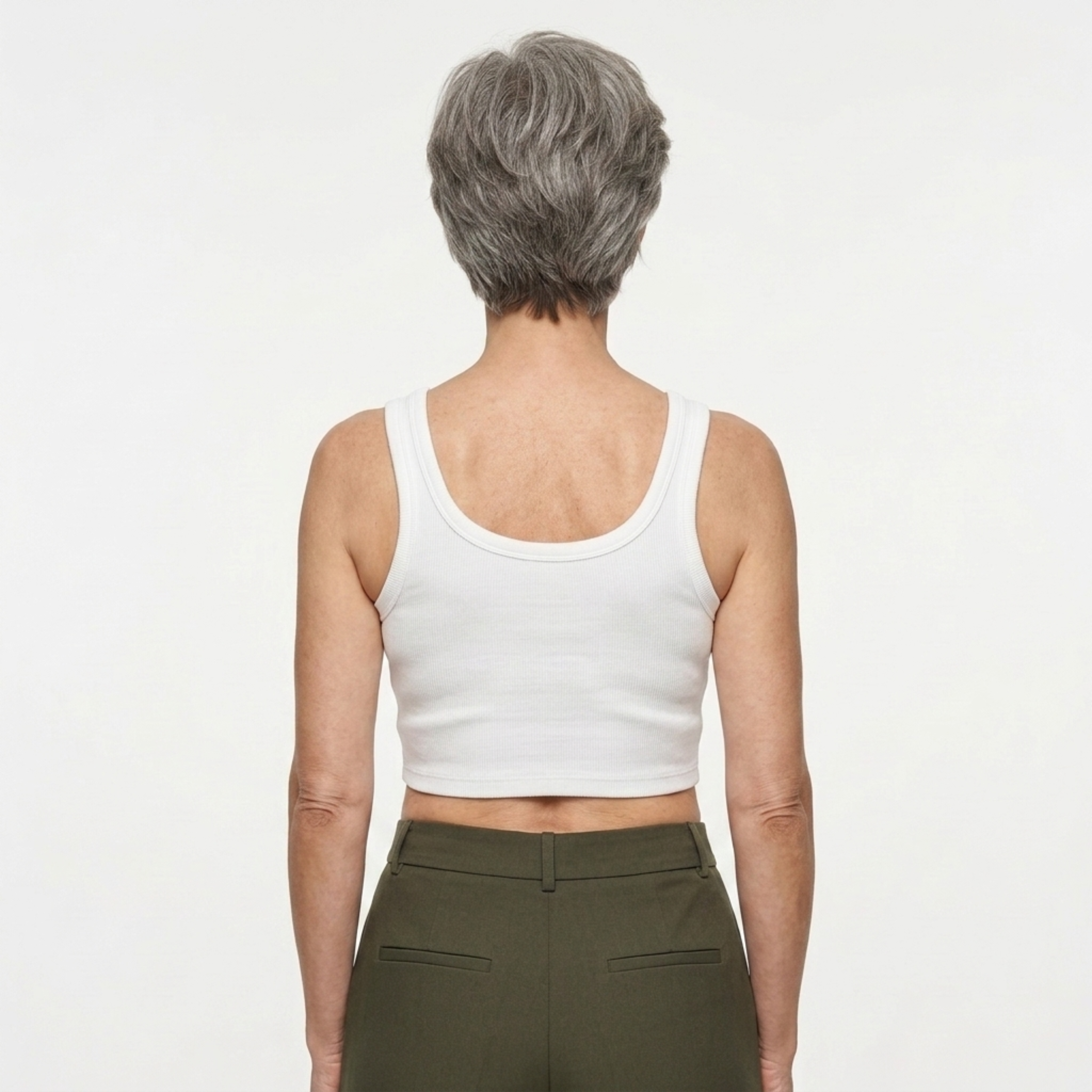 Women's cropped tank top — ribbed knit — square neckline — beach and vacation