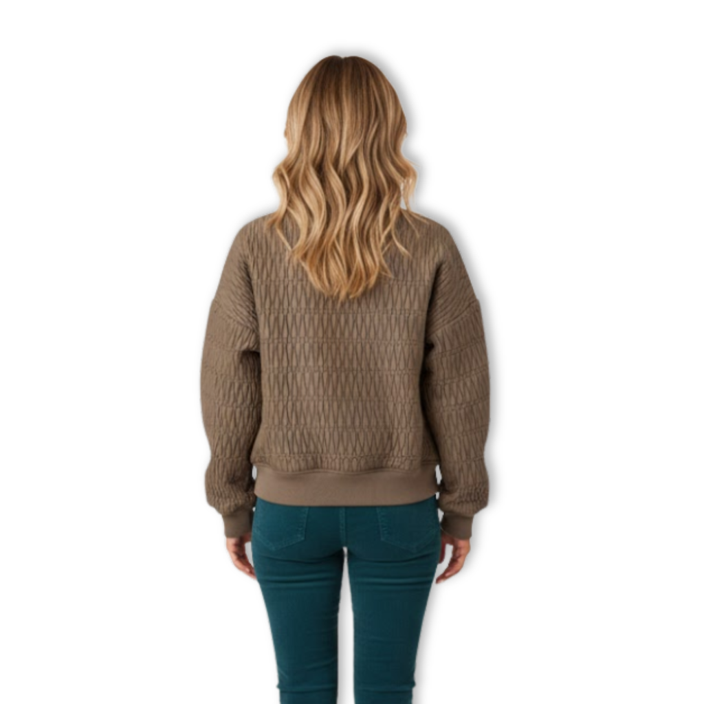 Quilted bomber jacket with stand-up collar and embossed texture