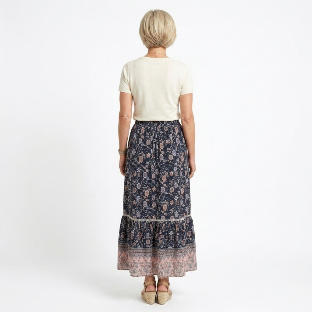 Long Floral Maxi Skirt — High Waist with Drawstrings — Beach Outfit