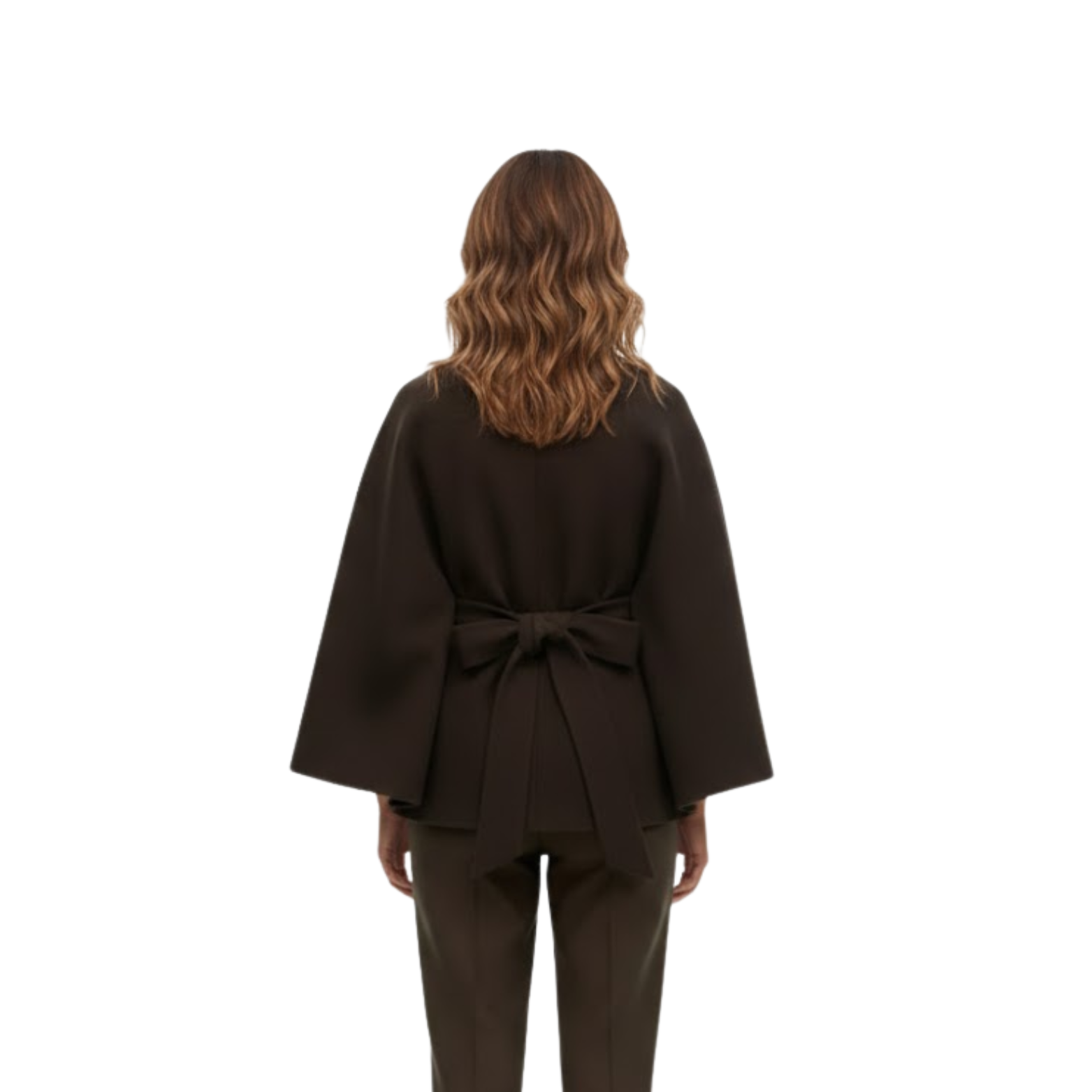 Structured cape coat with belt and standing collar