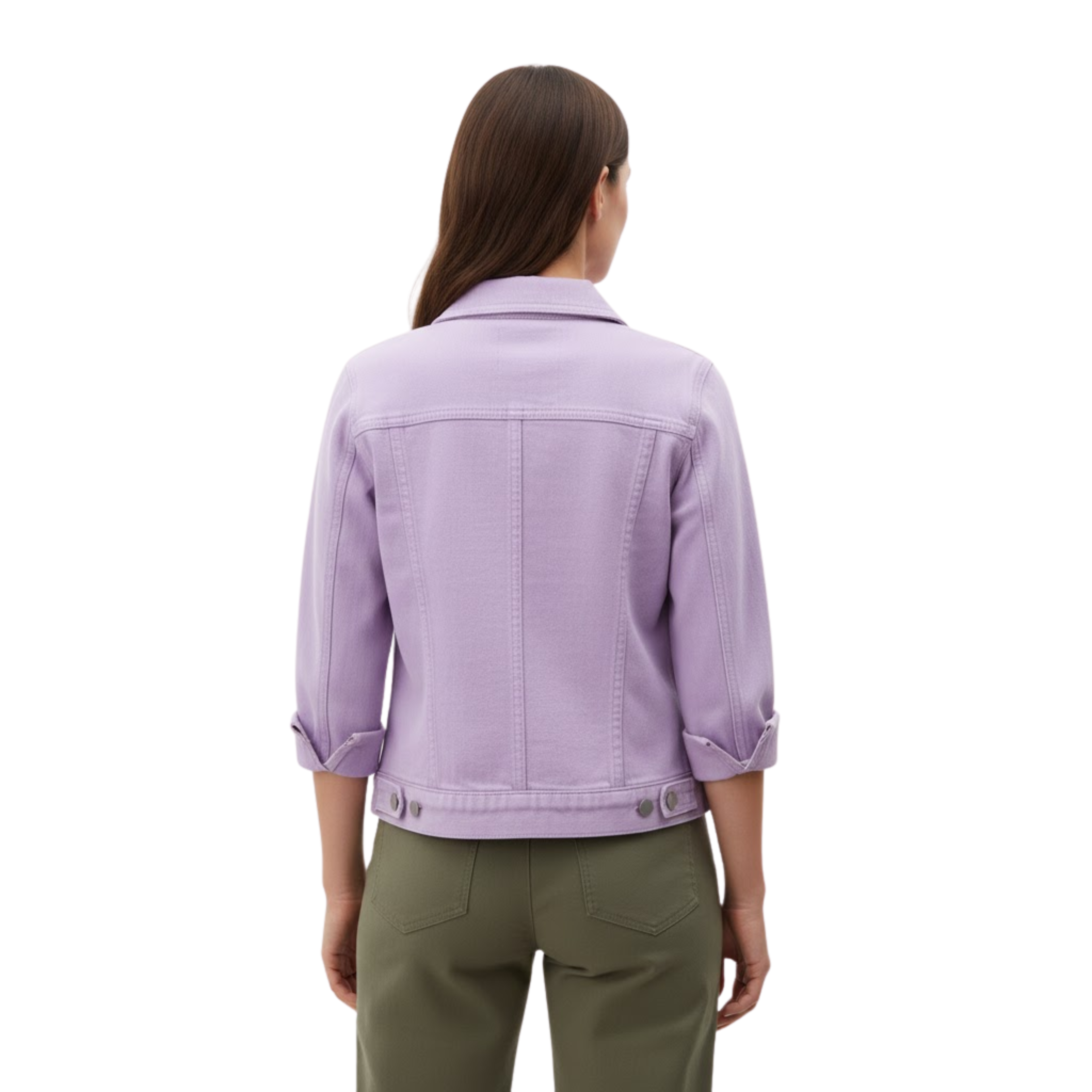 Short Denim Jacket with Buttons and Chest Pockets for Women