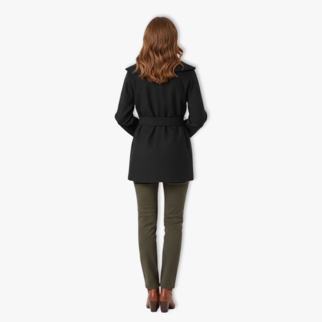 Women's Faux Fur Coat with Belt, High Collar, and Long Sleeves
