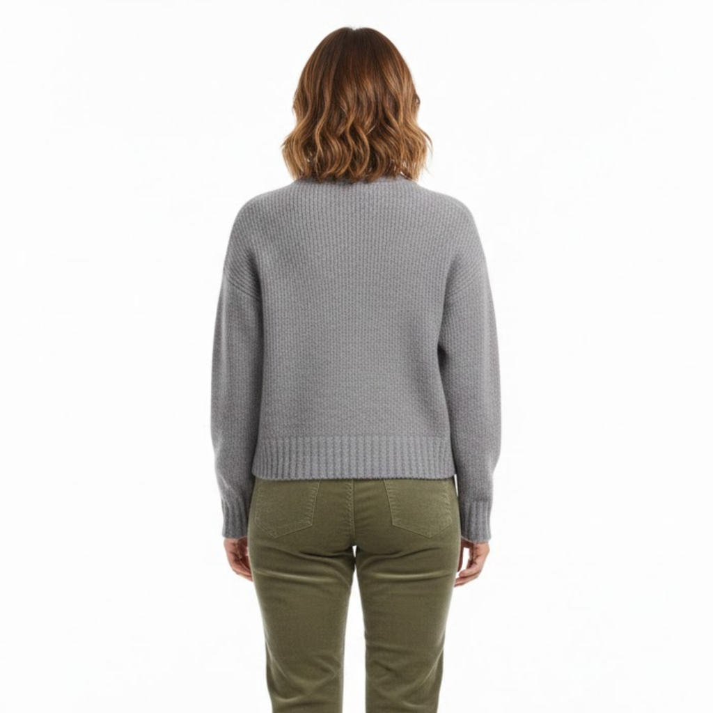 Knitted zip-up sweater jacket for women with round neck, casual vintage style