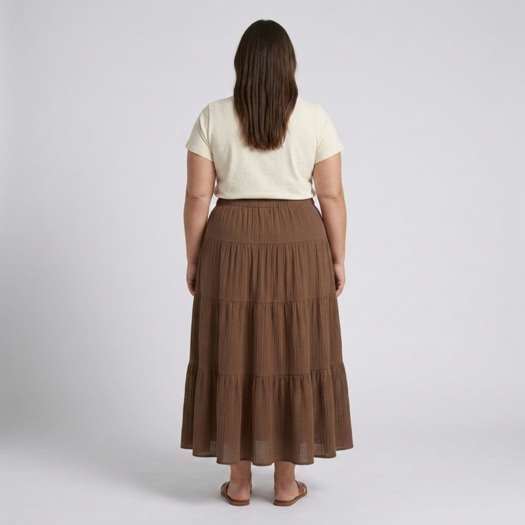 Plus size long skirt for women with panels and drawstring