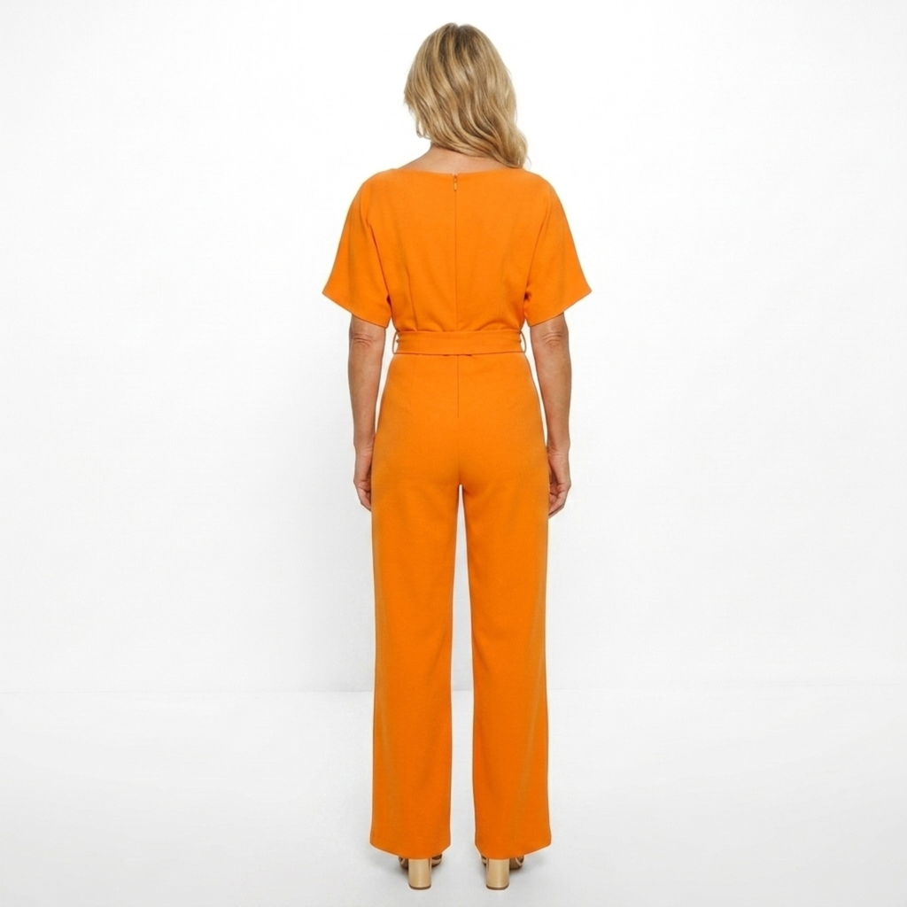 Wide-leg jumpsuit — short sleeves and belt — everyday