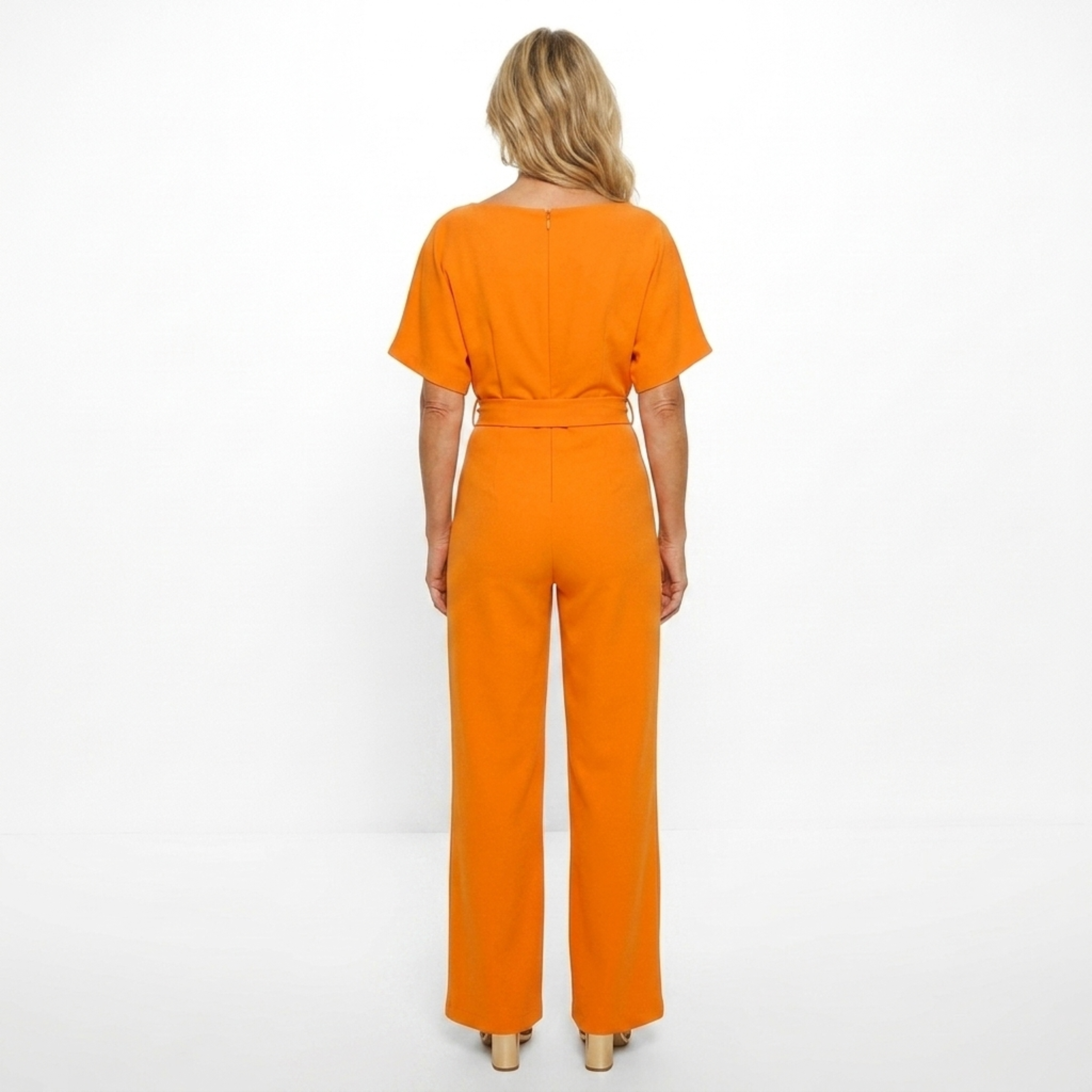Wide-leg jumpsuit — short sleeves and belt — everyday