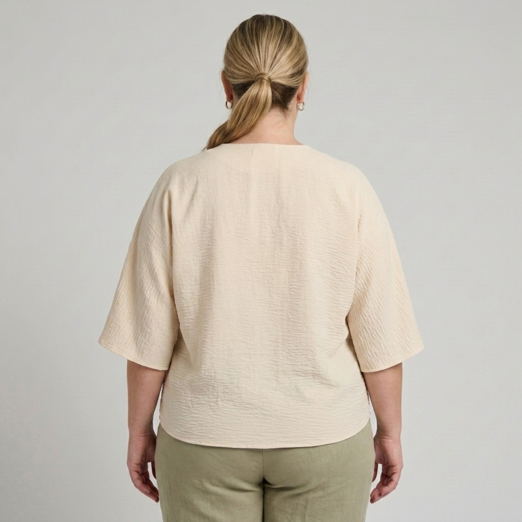 Plus Size Women's Loose Blouse with V-Neck and Long Sleeves