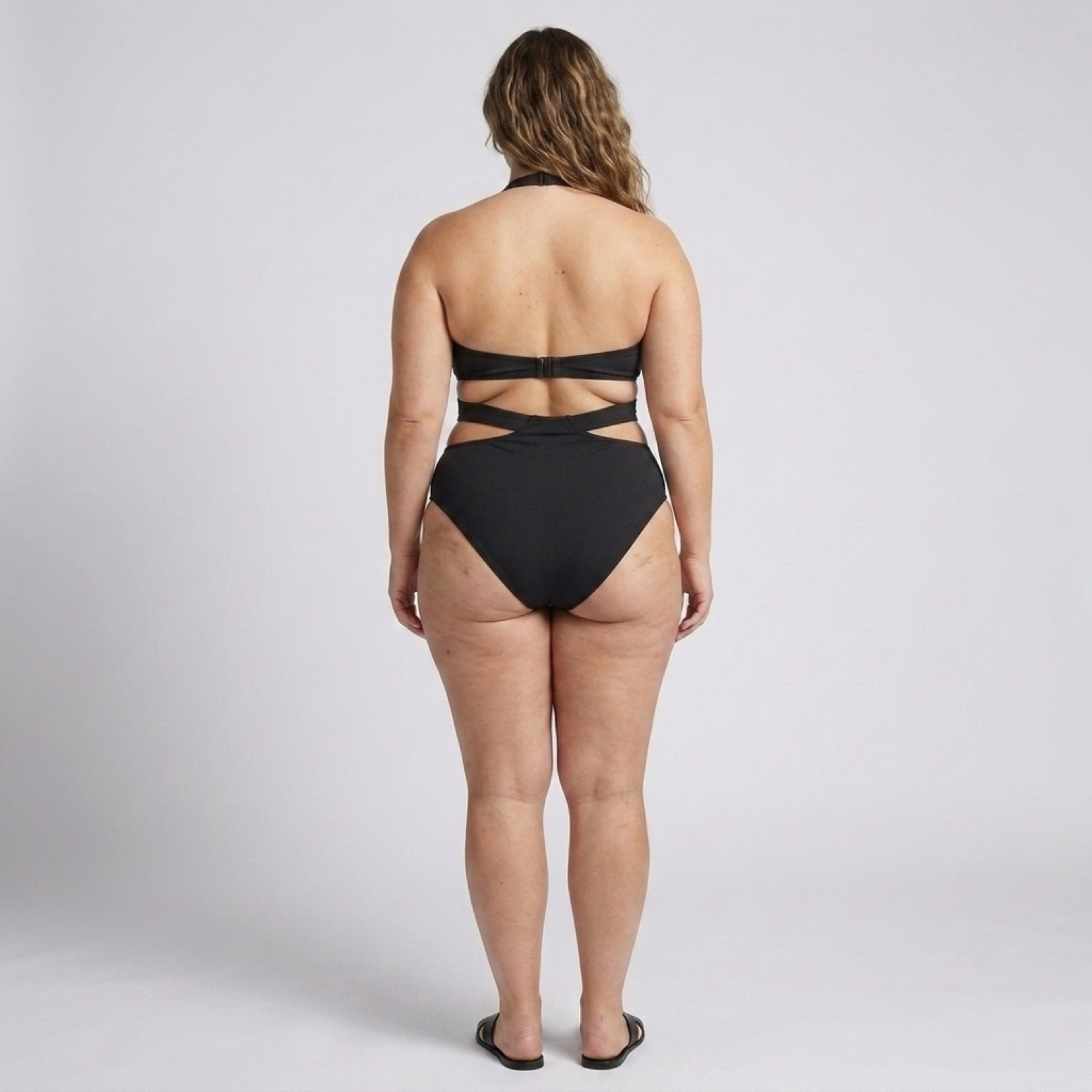Plus size one-piece swimsuit for women with cut-out back design