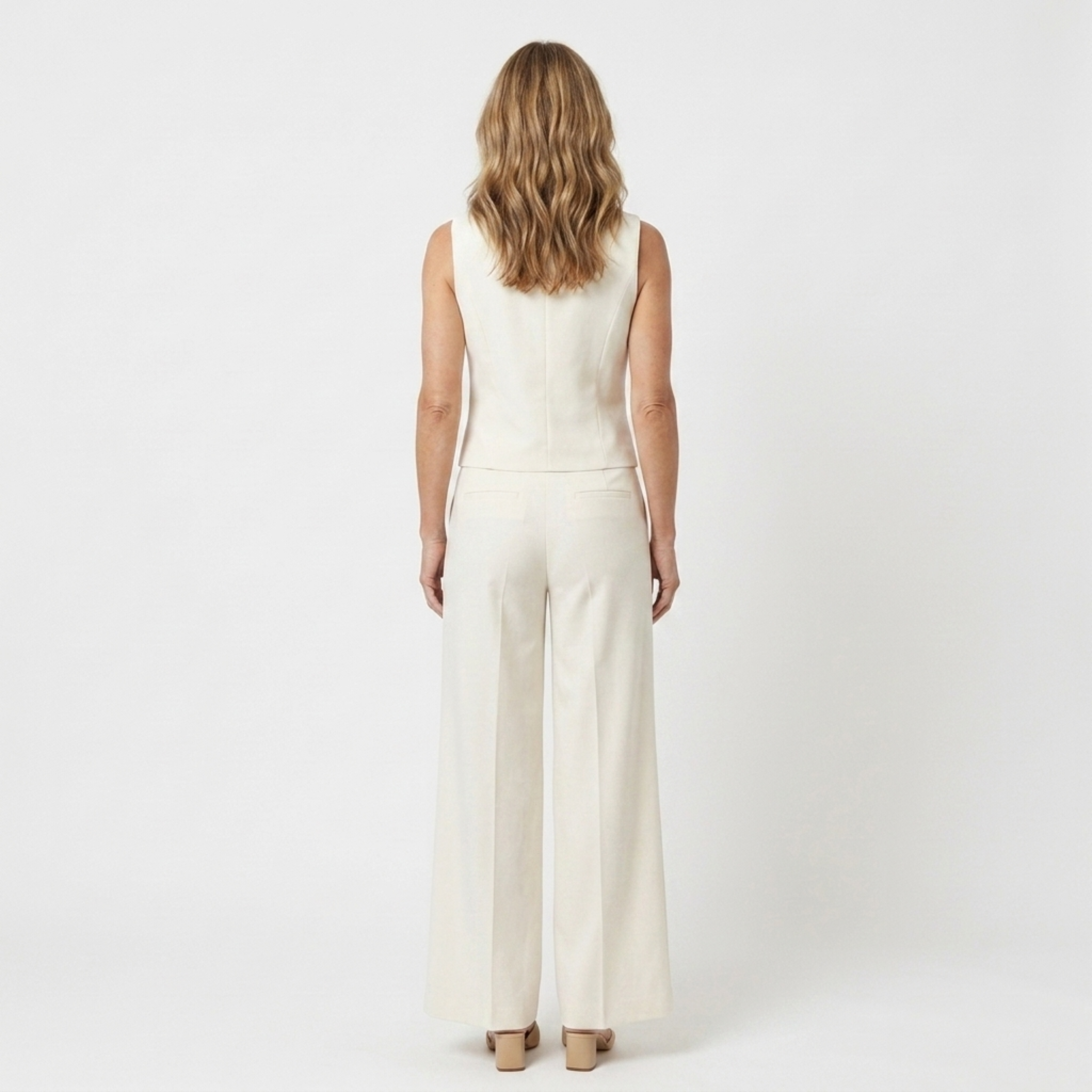 Women's wide-leg pants set — structured sleeveless top — mid-season