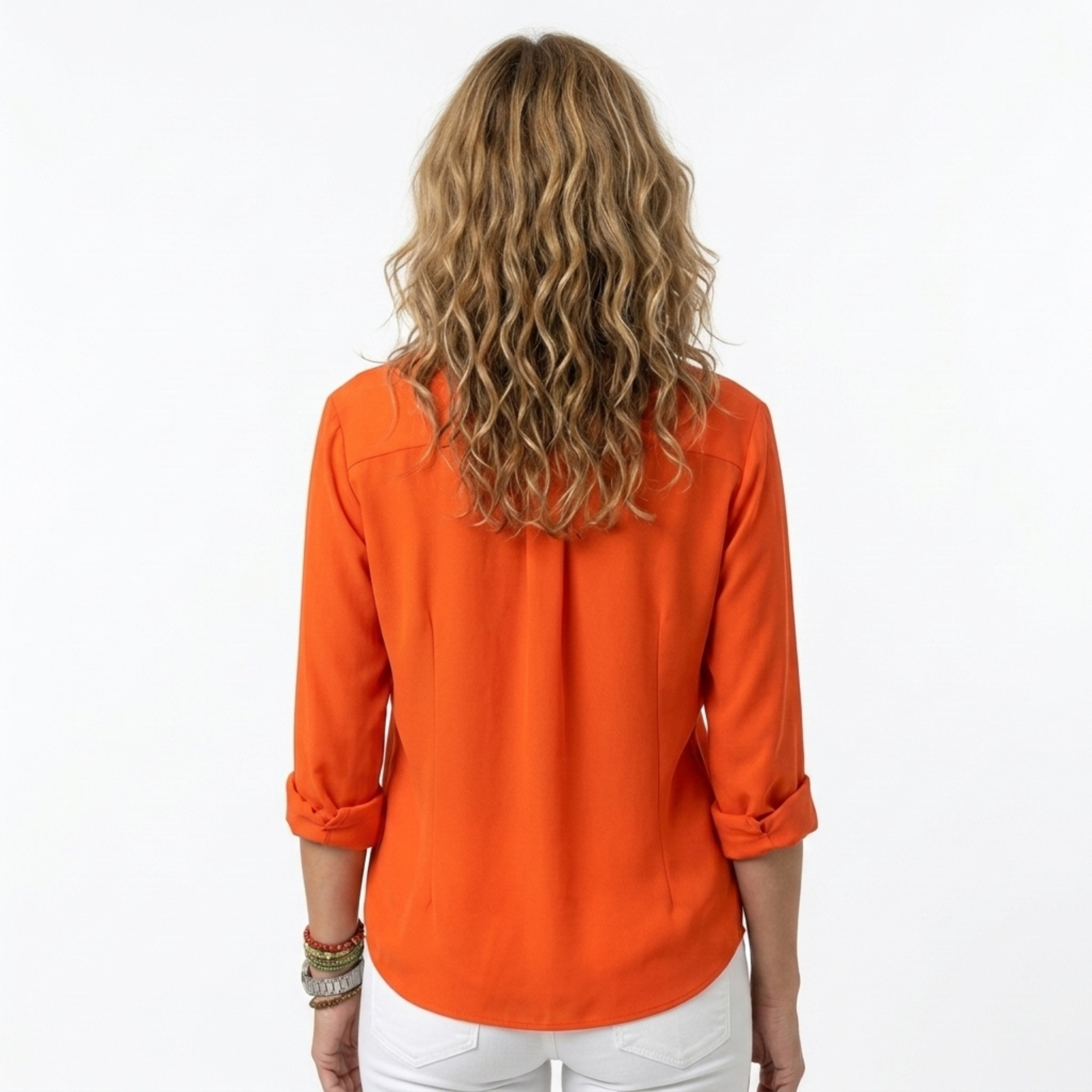 Women's fluid silk blouse — V-neck — office and evening