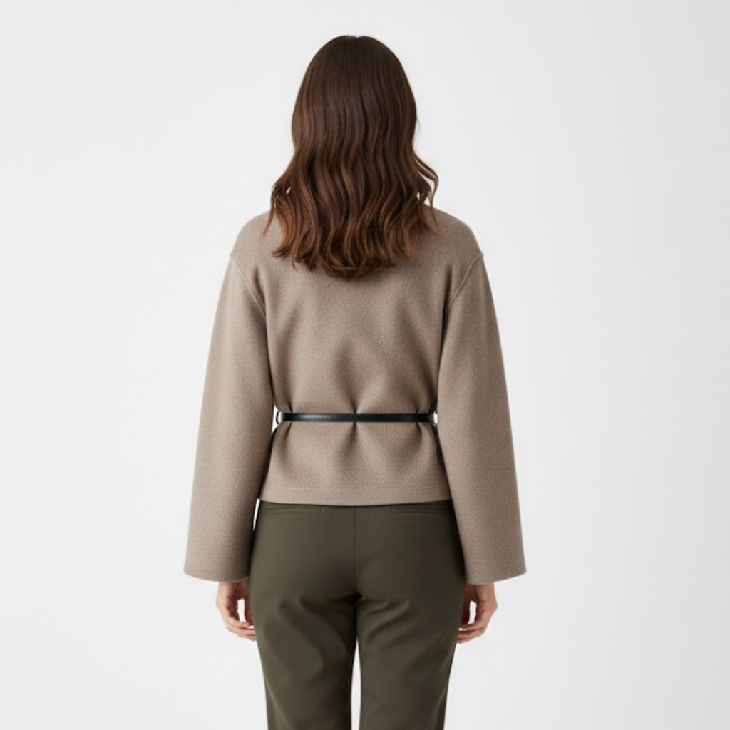 Short coat for women with belt and crossed V-neck casual jacket