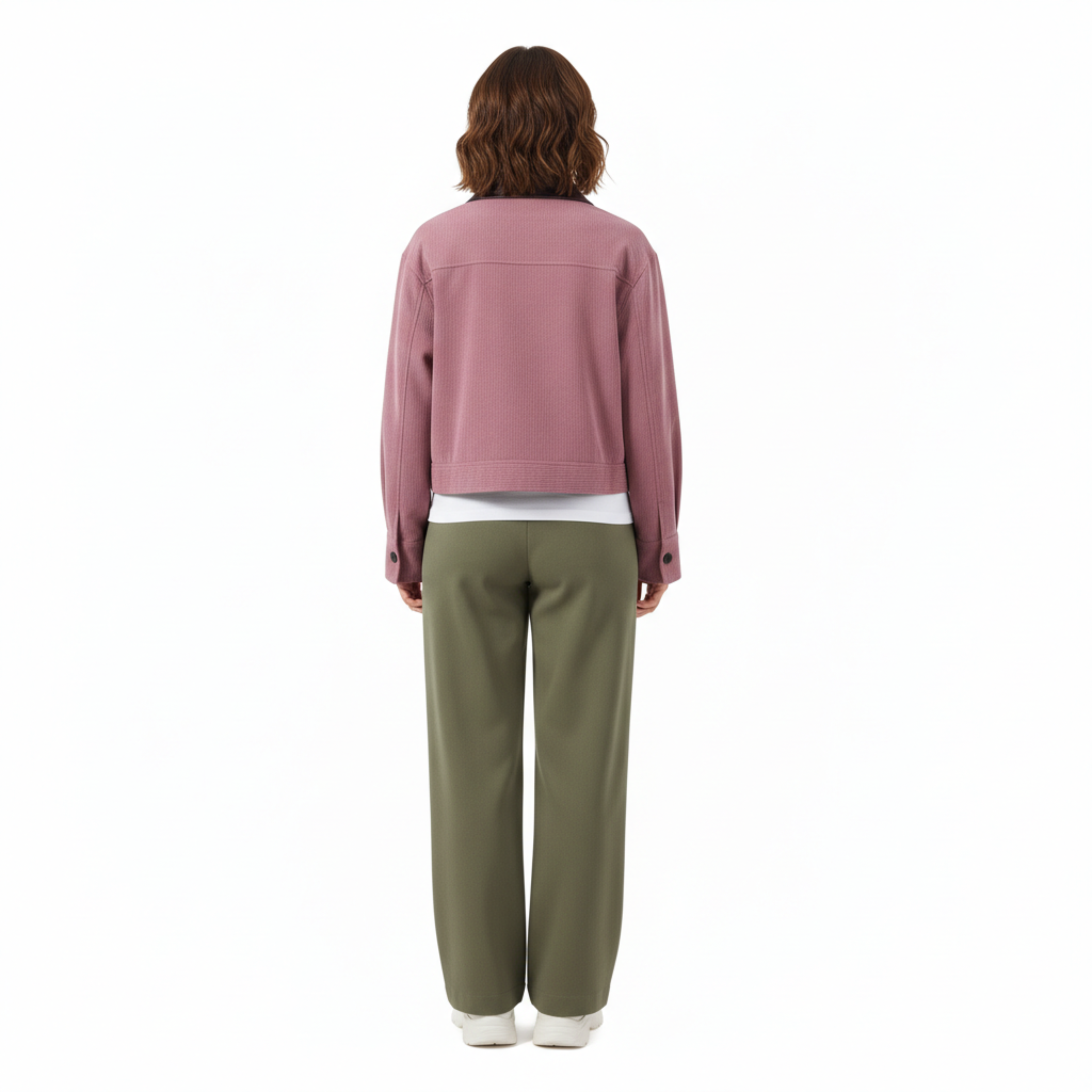 Short Corduroy Jacket with Contrasting Collar and Zipper Closure for Women