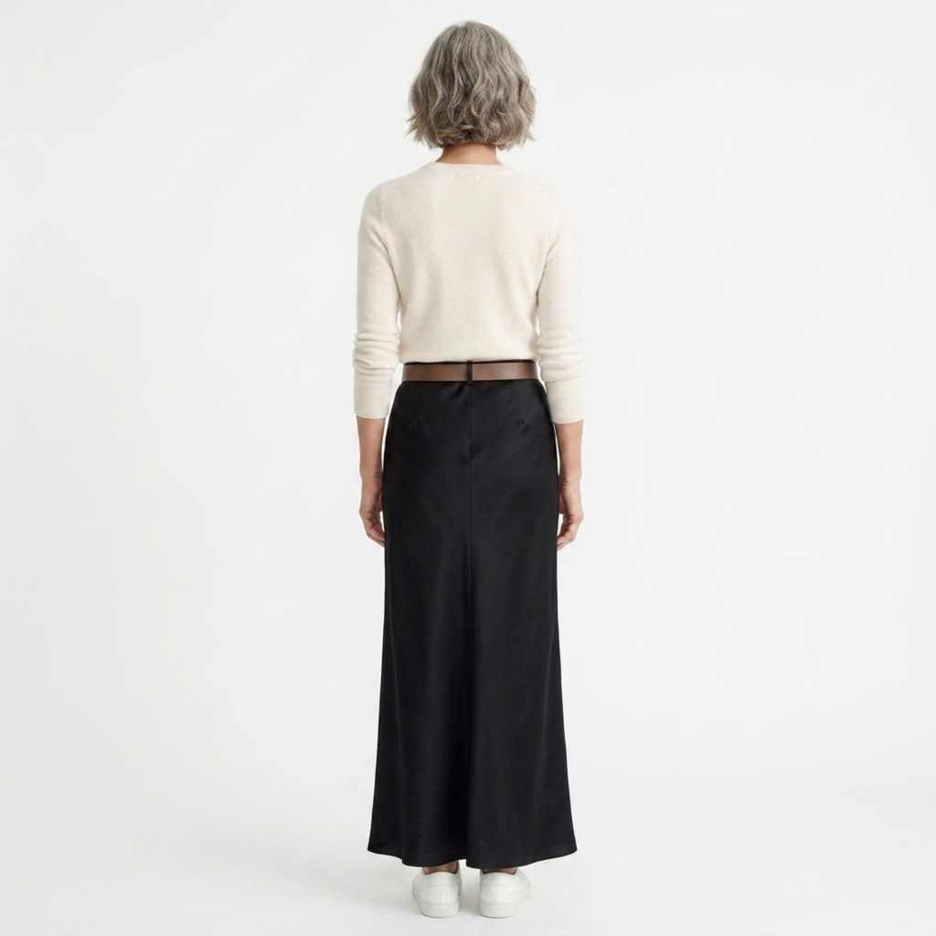 Long satin maxi skirt — high waist mermaid cut — evening wear