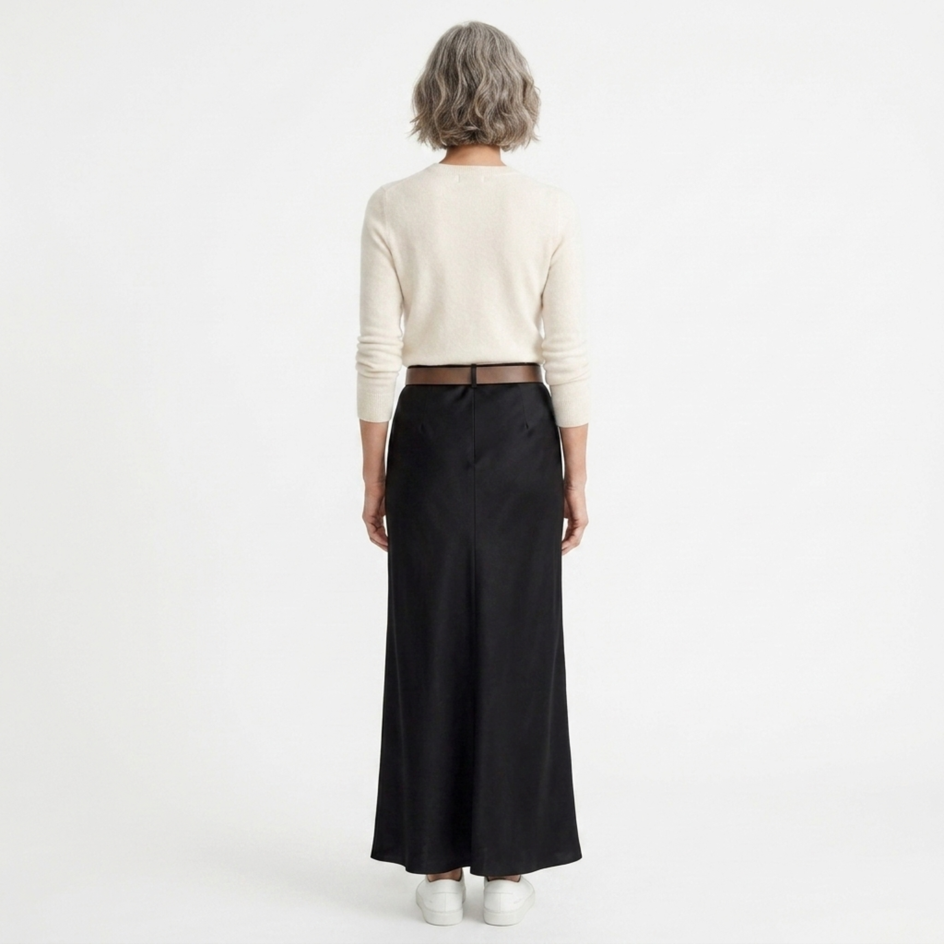 Long satin maxi skirt — high waist mermaid cut — evening wear