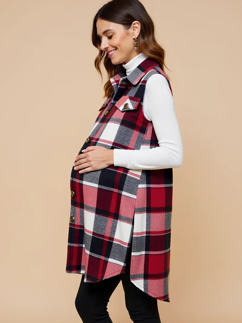 Sleeveless Plaid Maternity Vest