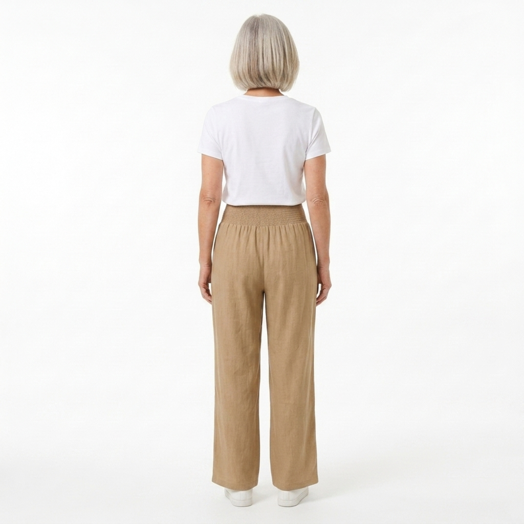 Women's pants linen and cotton blend — elastic waist straight cut | everyday