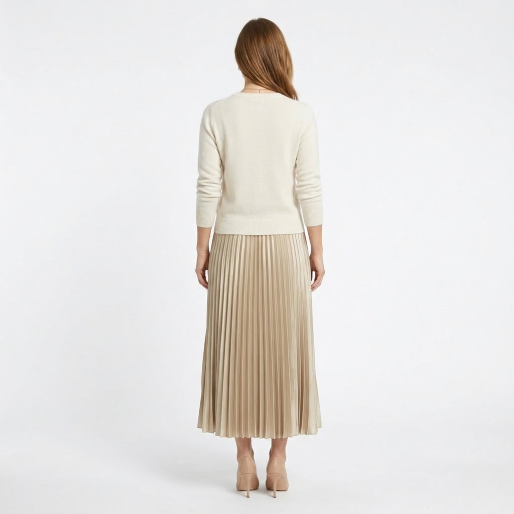 High-Waisted Elastic Satin Pleated Long Skirt for Women