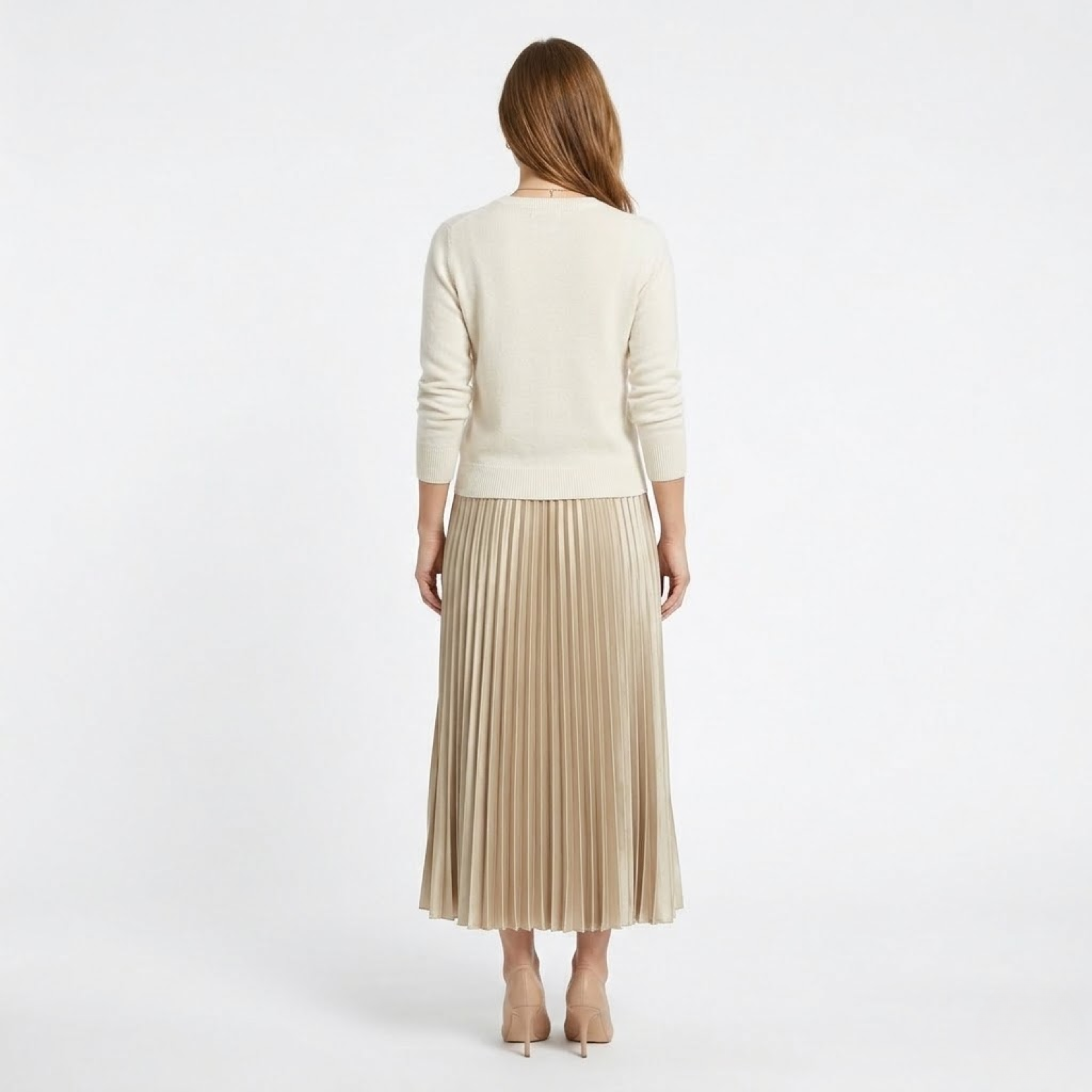 High-Waisted Elastic Satin Pleated Long Skirt for Women