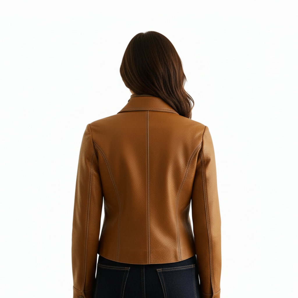 Women's Leather Jacket with Buttons and Fitted Waist Classic Cut