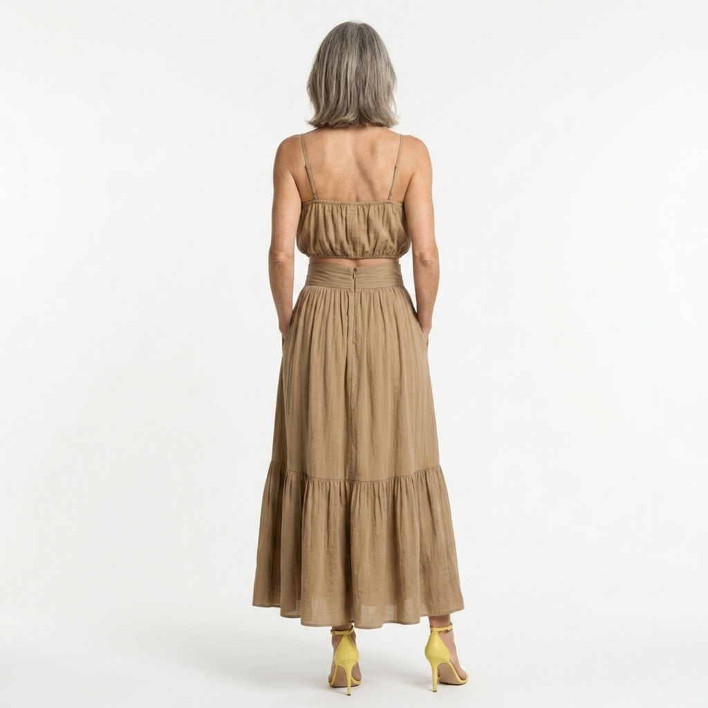 Women's crop top and long skirt set — flowing silhouette — beach
