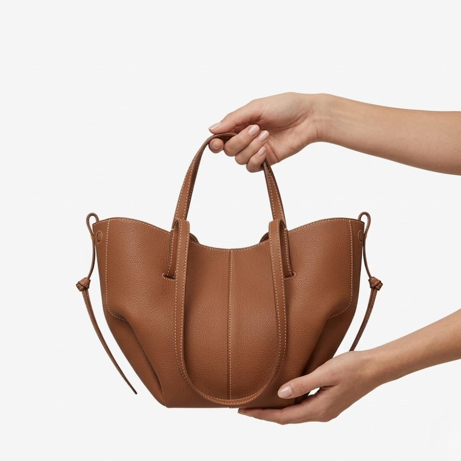 Large Capacity Leather Handbag with Pleated Wings for Women