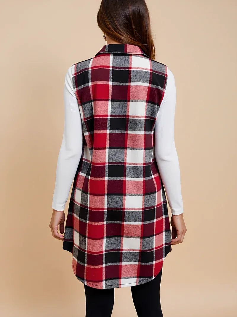 Sleeveless Plaid Maternity Vest