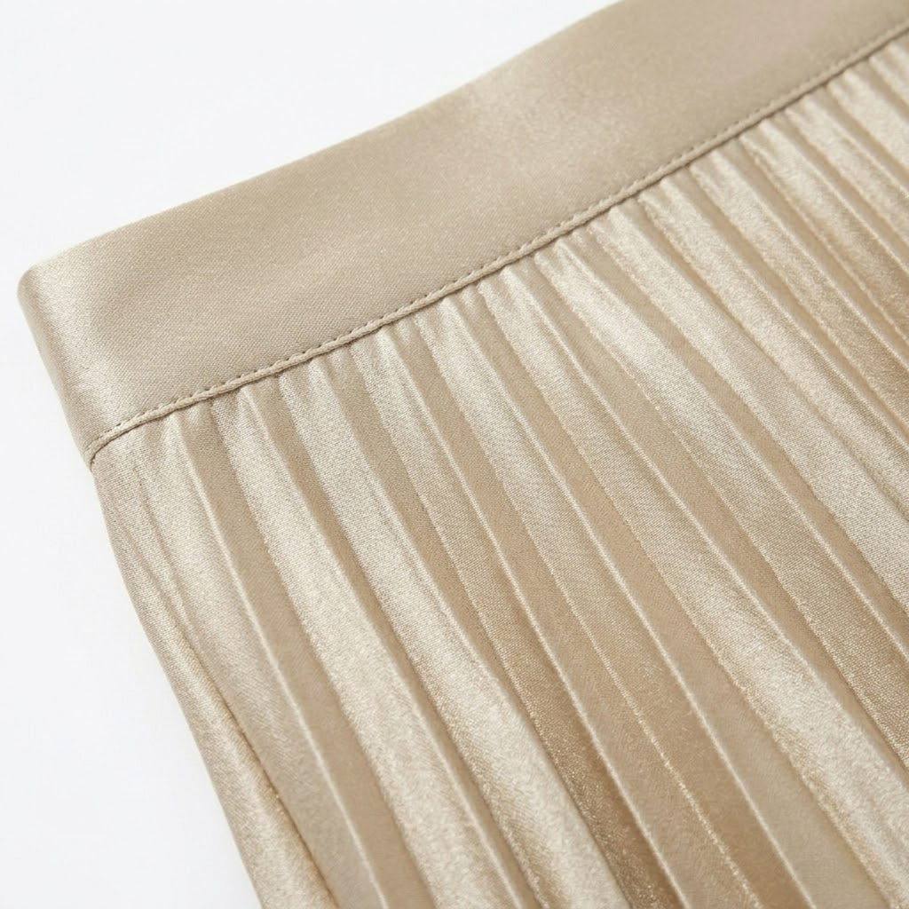 High-Waisted Elastic Satin Pleated Long Skirt for Women