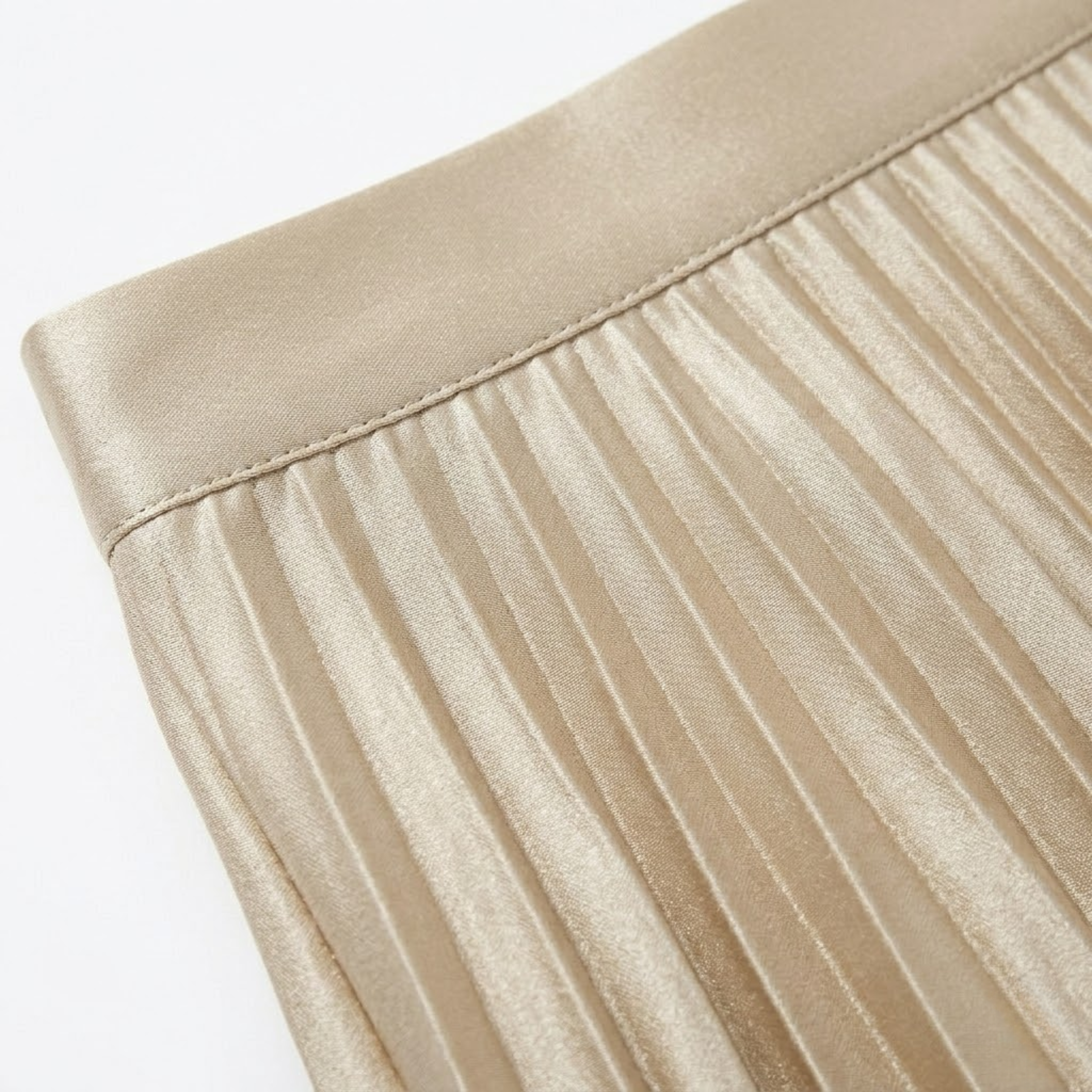High-Waisted Elastic Satin Pleated Long Skirt for Women