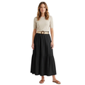 High-Waisted Flared Mid-Length Skirt for Women with Belt and A-Line Cut