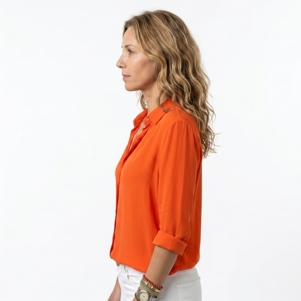 Women's fluid silk blouse — V-neck — office and evening