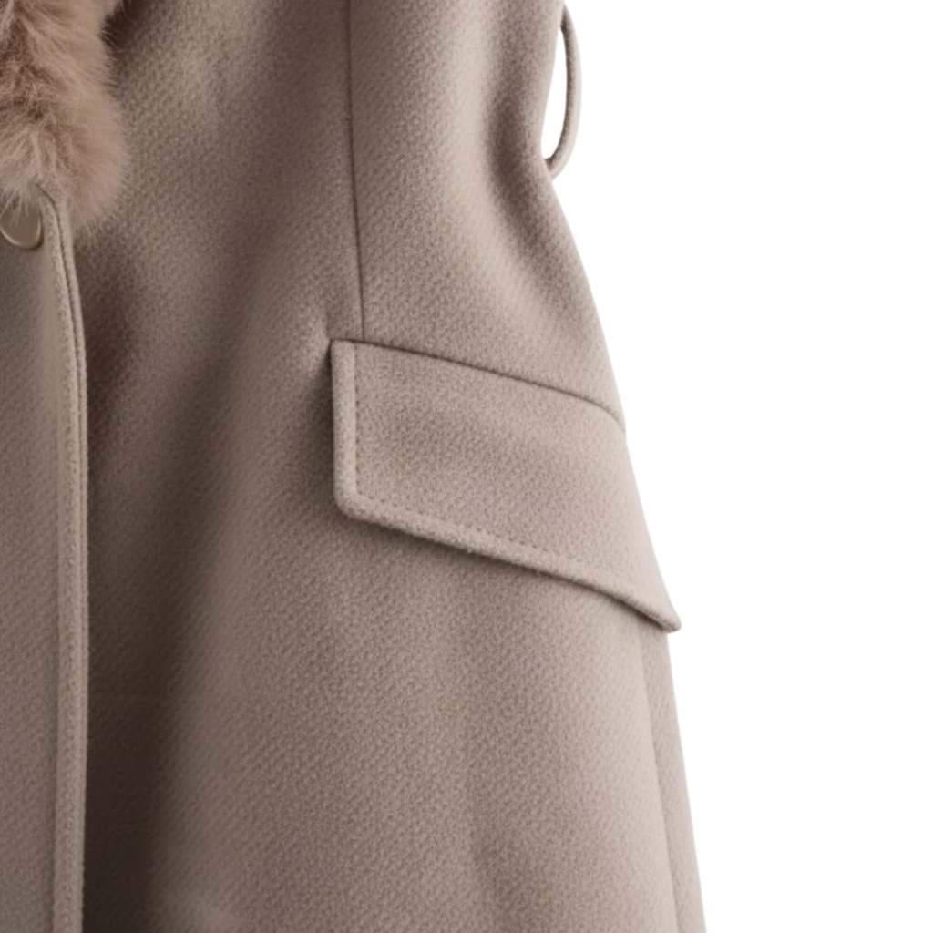 Women's Warm Belted Coat with Fur Collar for Autumn and Winter