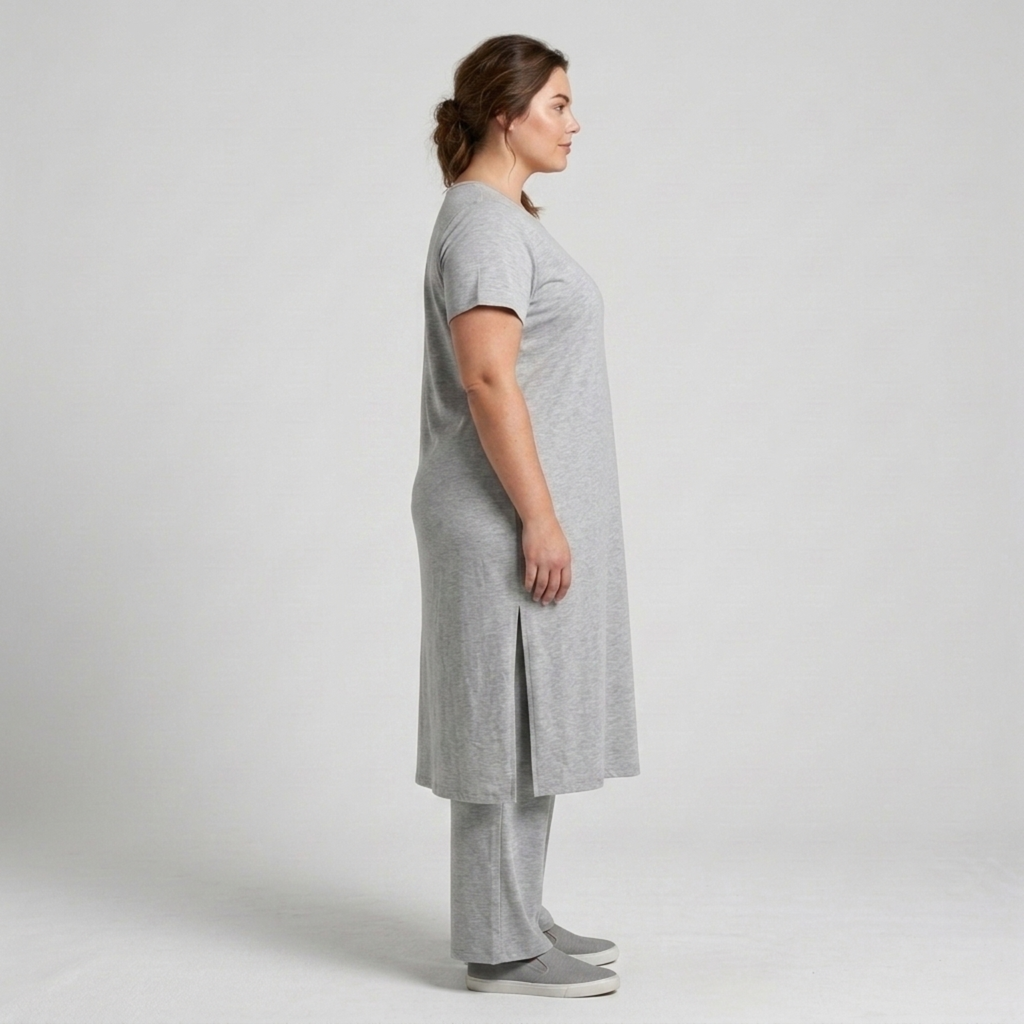 Plus size two-piece set for women with long tunic and loose pants