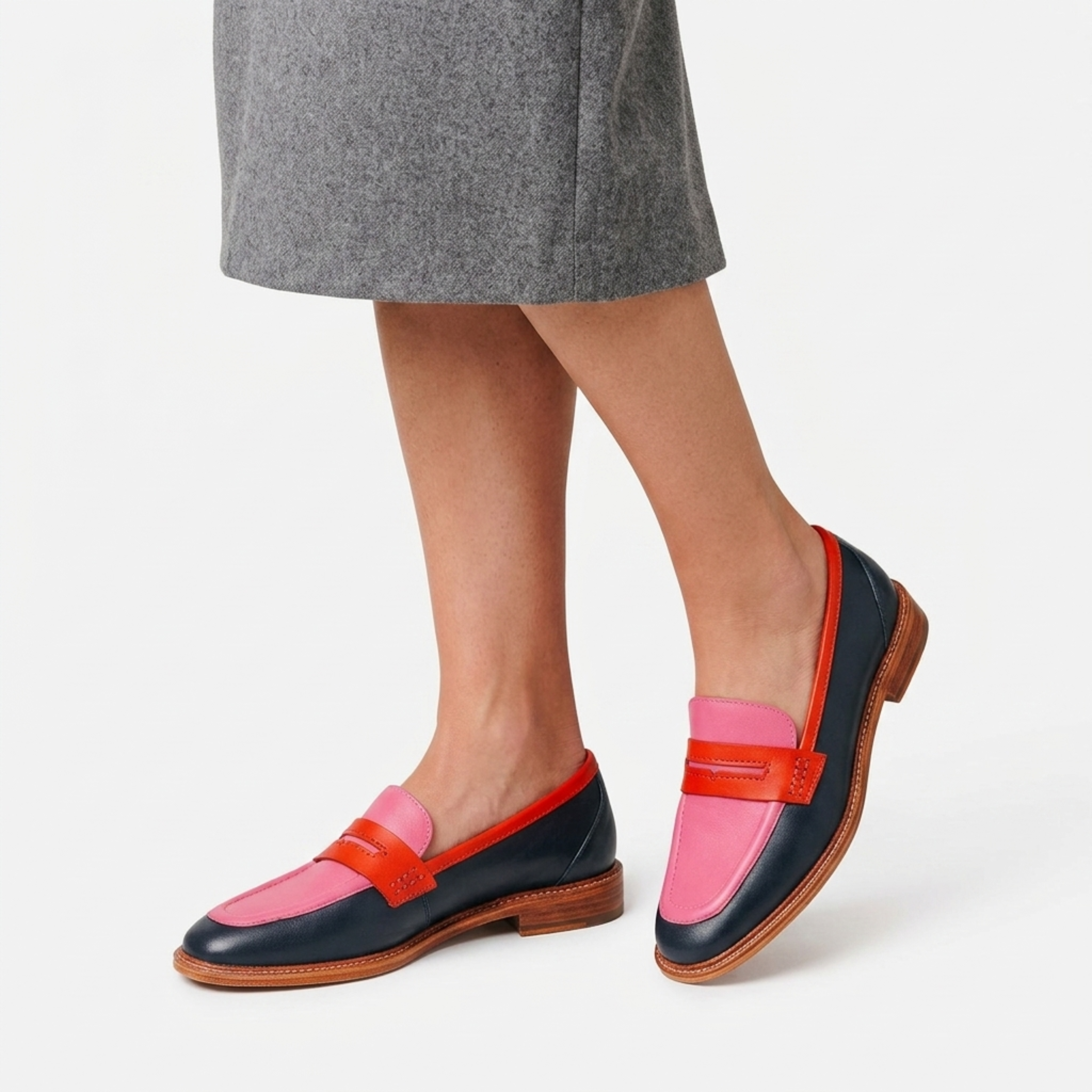 Multicolored flat sole moccasins for everyday wear