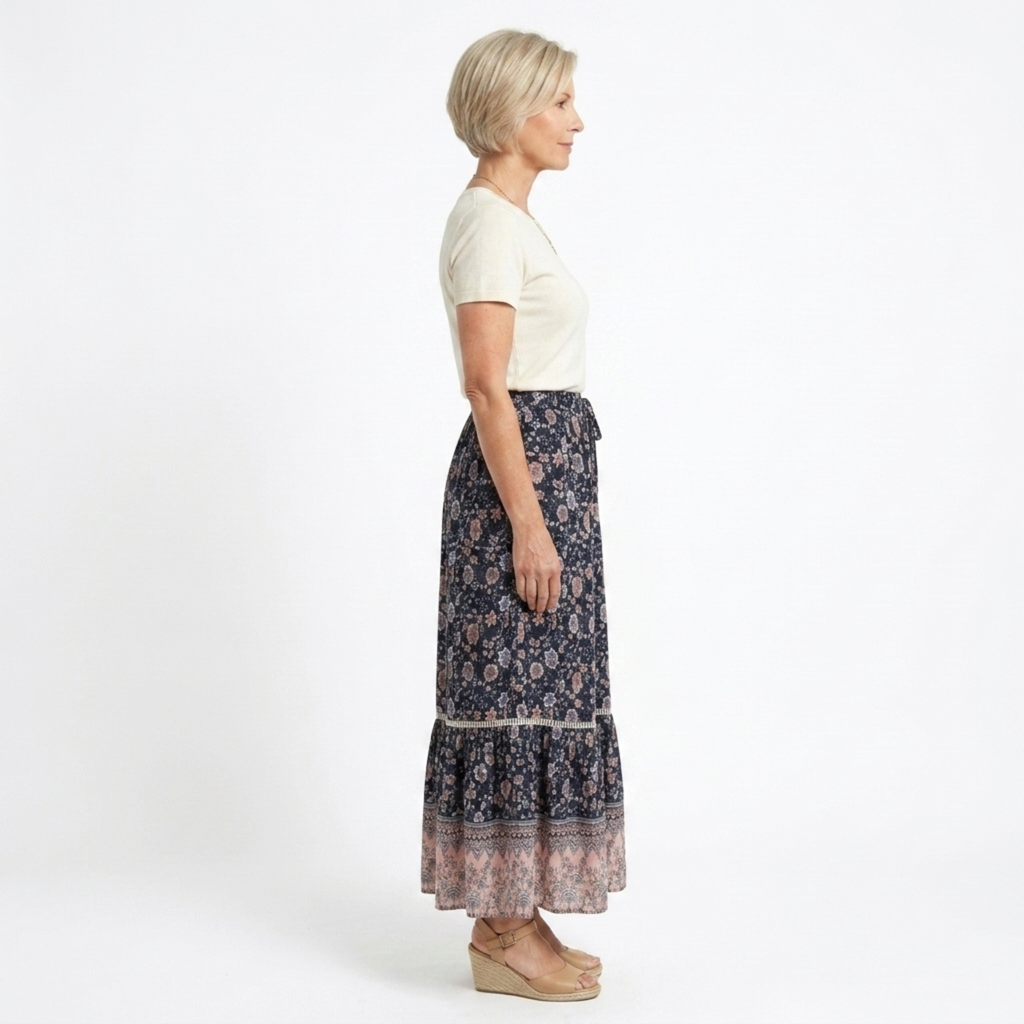 Long Floral Maxi Skirt — High Waist with Drawstrings — Beach Outfit