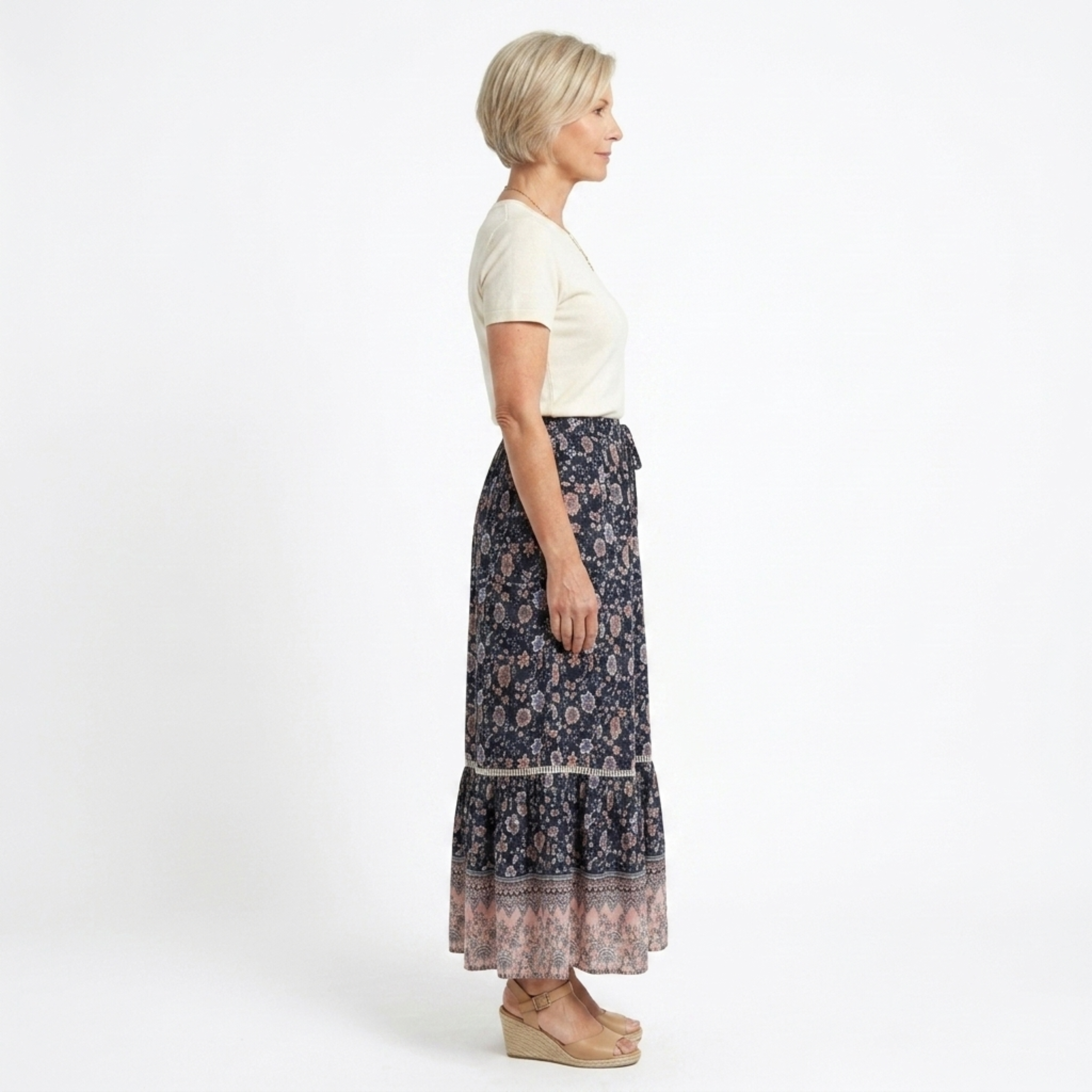 Long Floral Maxi Skirt — High Waist with Drawstrings — Beach Outfit