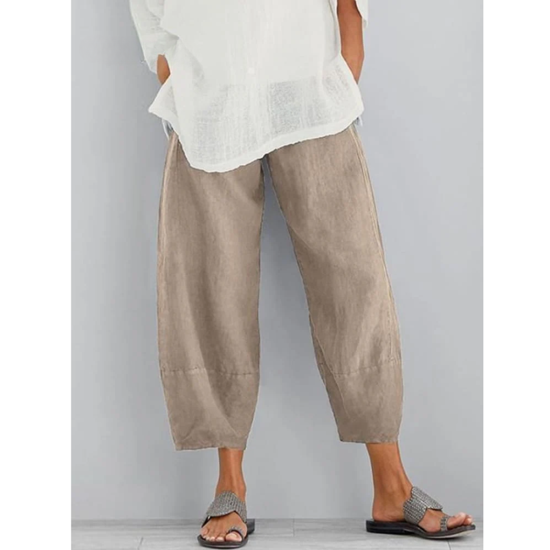 Wide linen pants for women - casual straight cut style - summer
