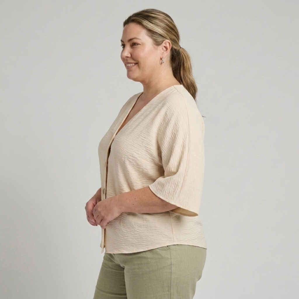 Plus Size Women's Loose Blouse with V-Neck and Long Sleeves