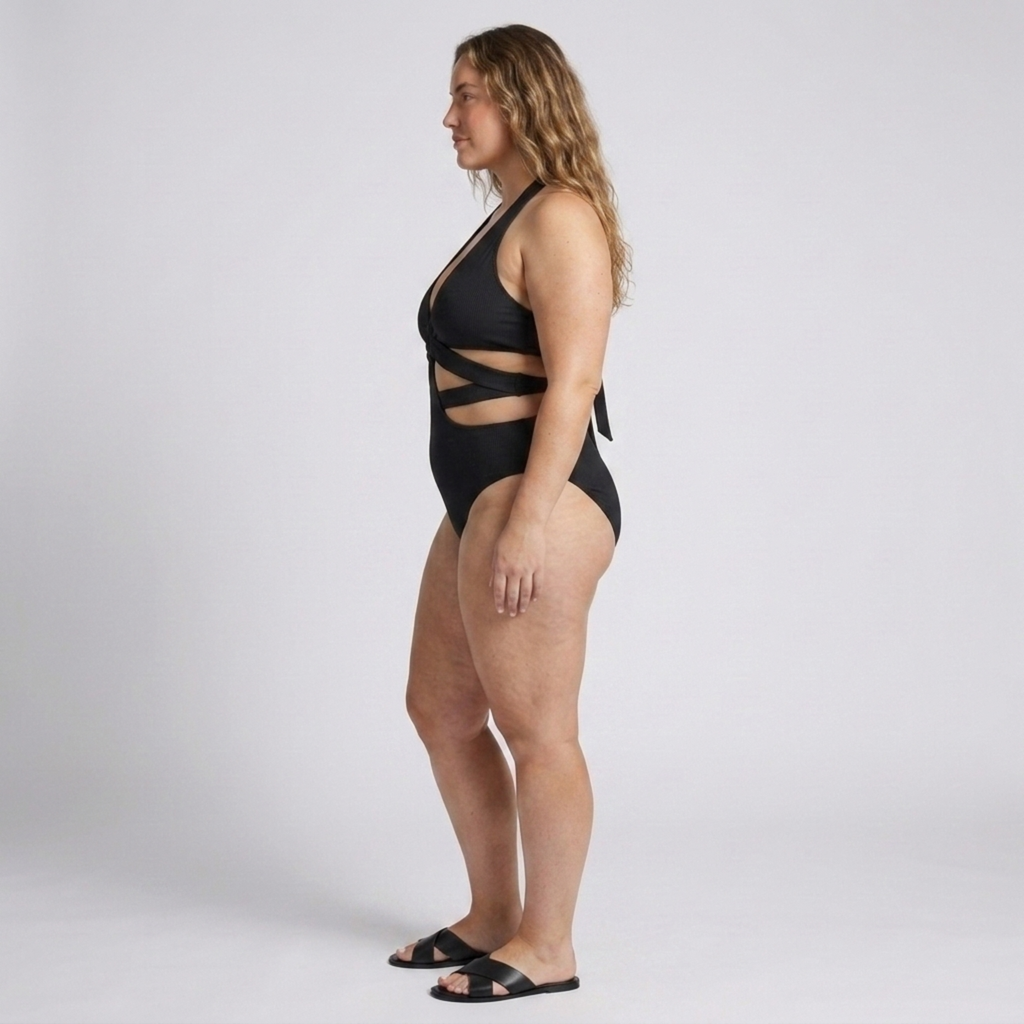 Plus size one-piece swimsuit for women with cut-out back design