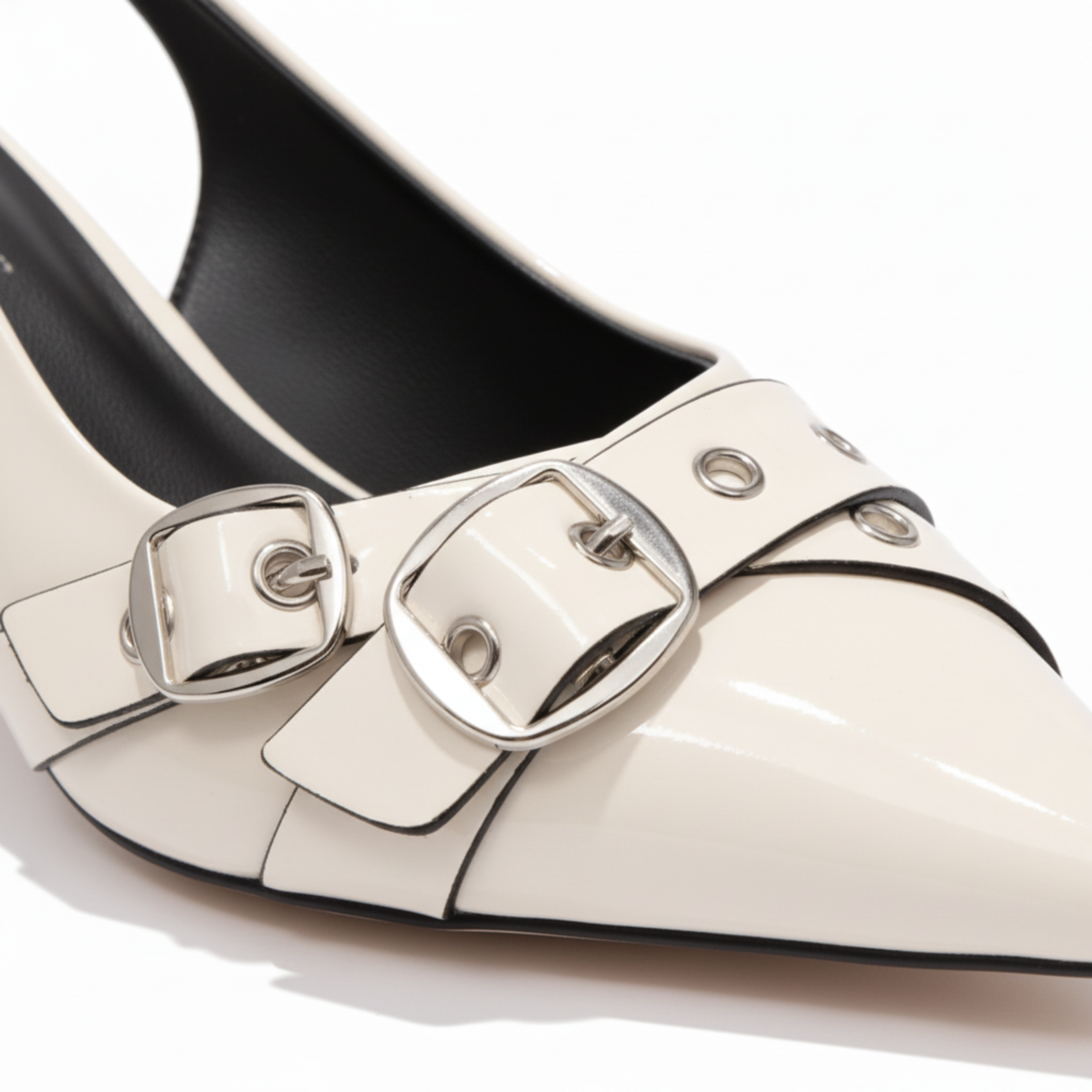Pointed Toe Slingback Pumps in Faux Leather with Metal Details for Women