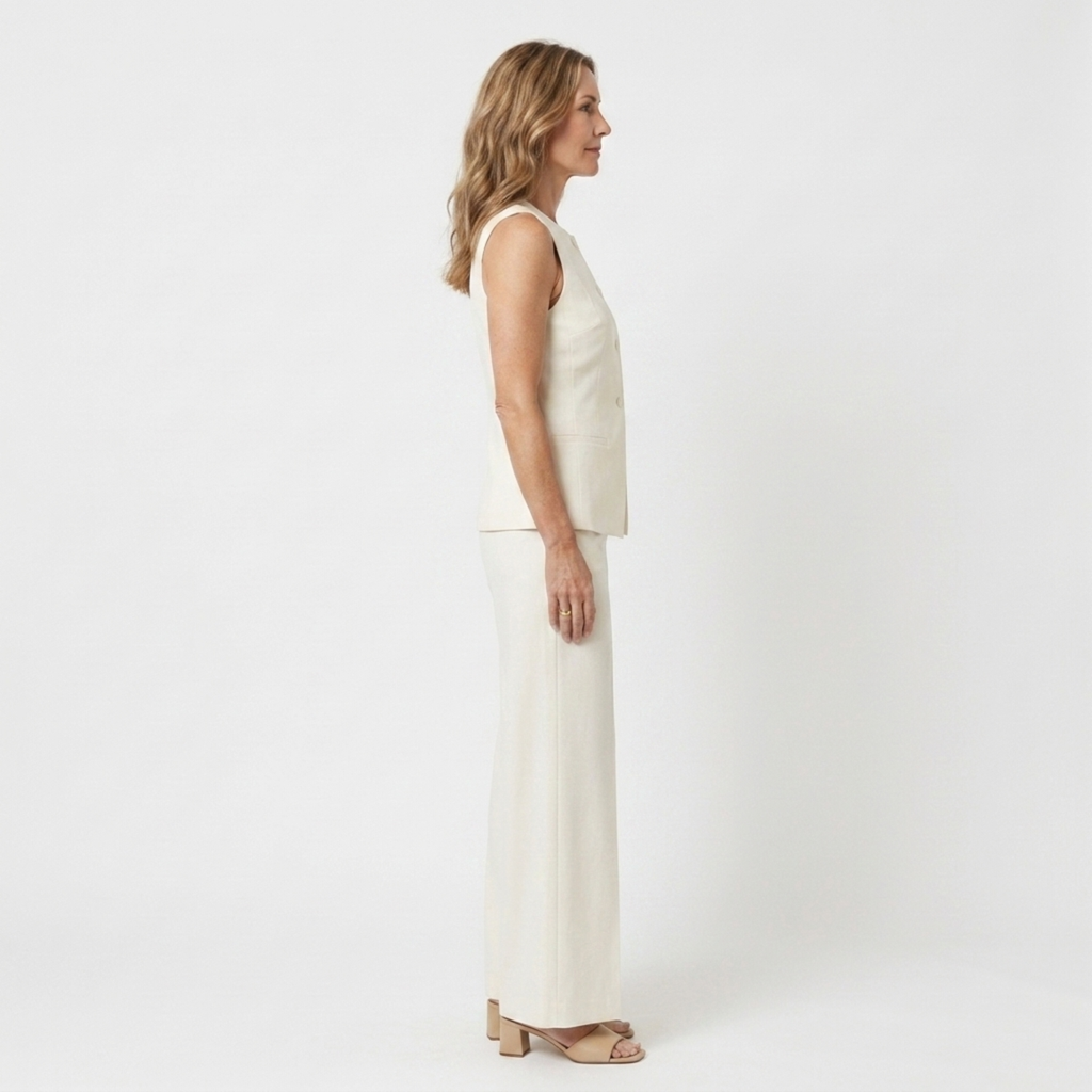 Women's wide-leg pants set — structured sleeveless top — mid-season