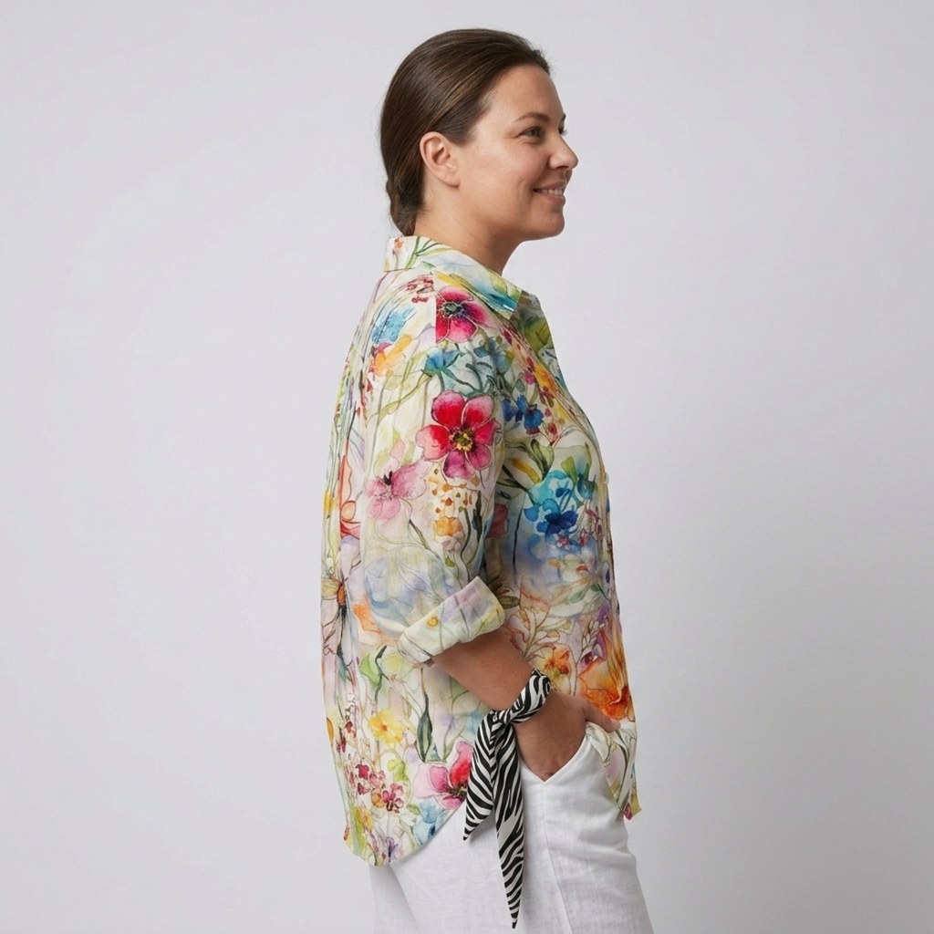 Plus size floral print long sleeve blouse for women