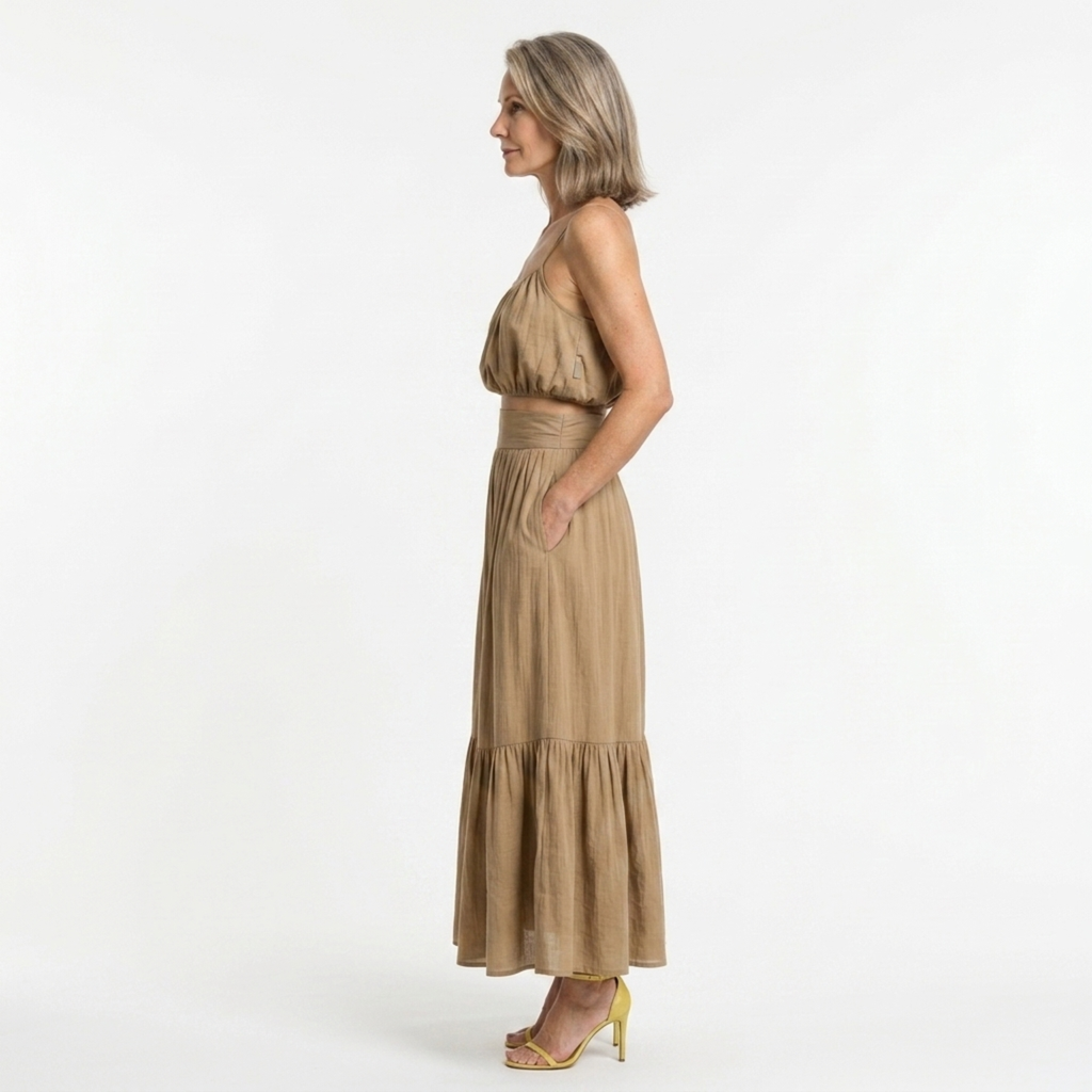 Women's crop top and long skirt set — flowing silhouette — beach