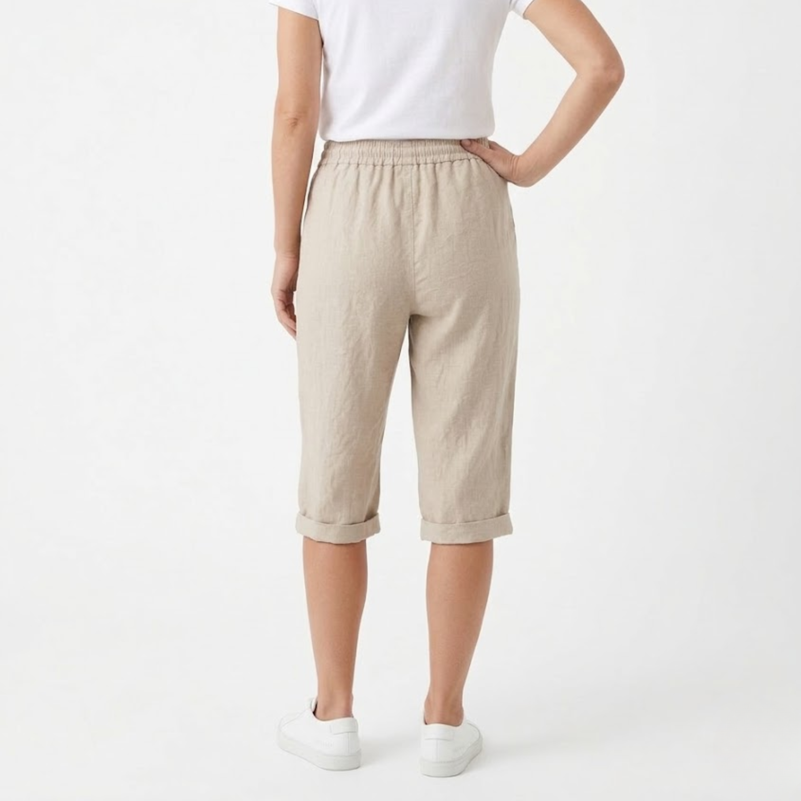 Cotton and Linen Shorts with Elastic Waist and Pockets for Women