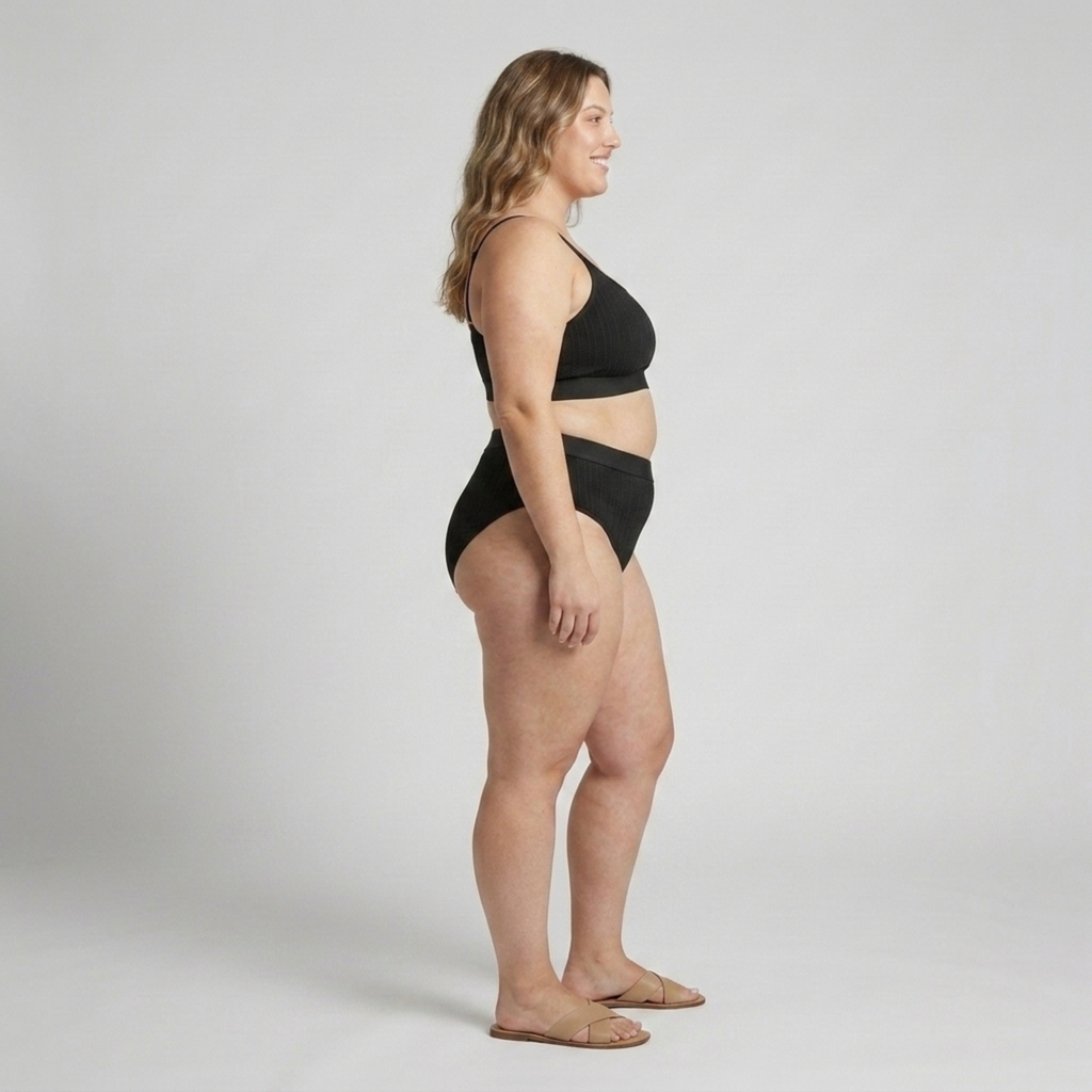 Plus Size Two-Piece Bikini for Women High-Waisted Ribbed Swimsuit