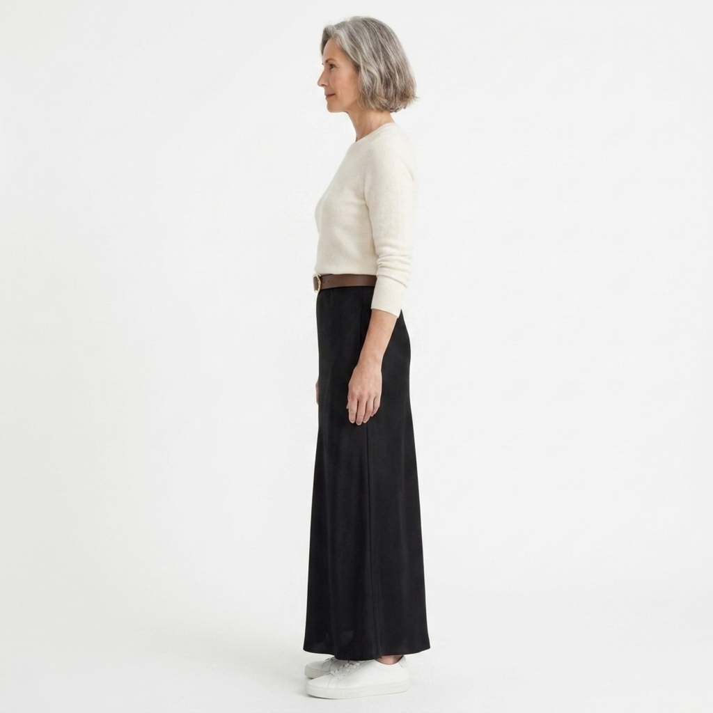 Long satin maxi skirt — high waist mermaid cut — evening wear