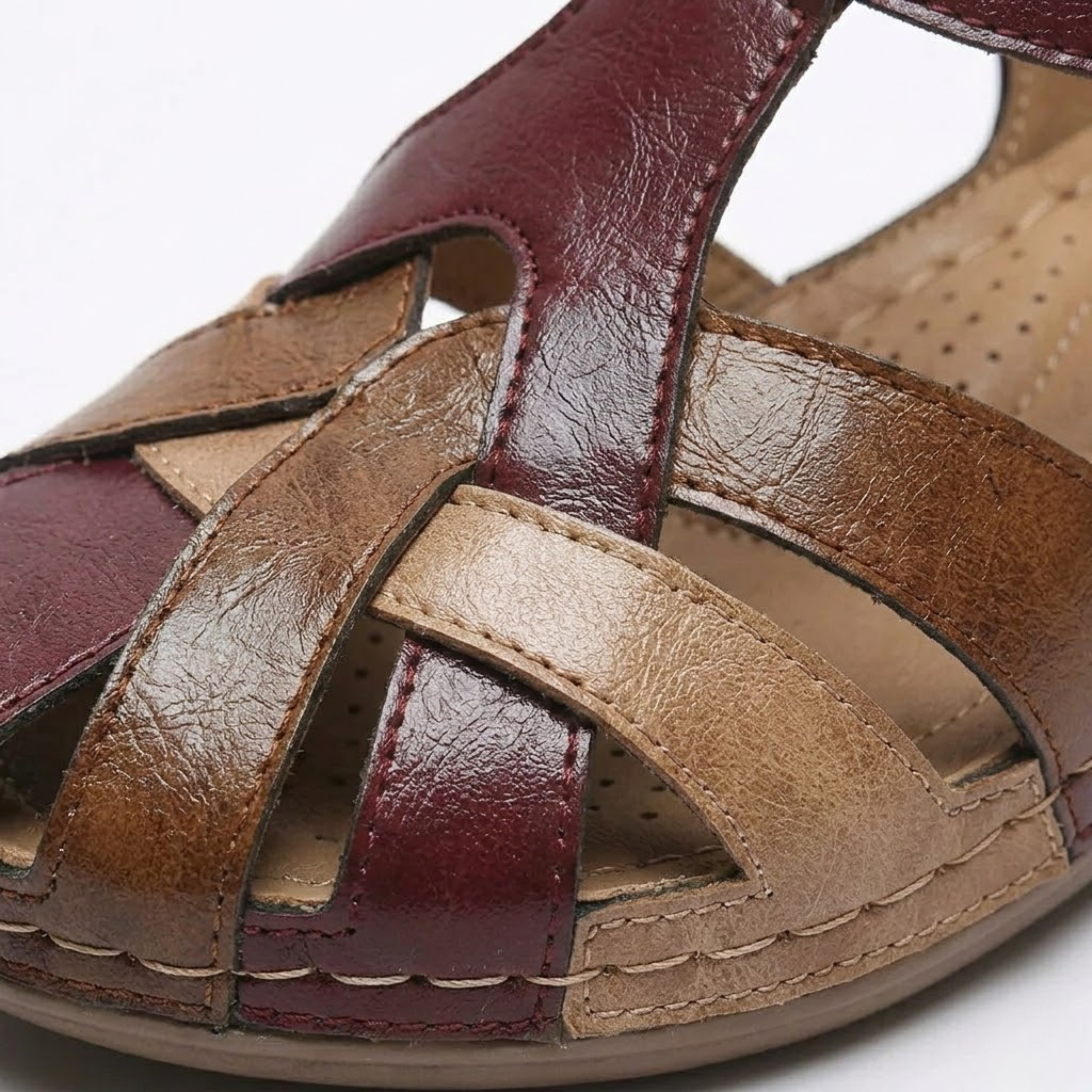 Closed-Toe PU Leather Gladiator Sandals for Women with Low Wedge Sole